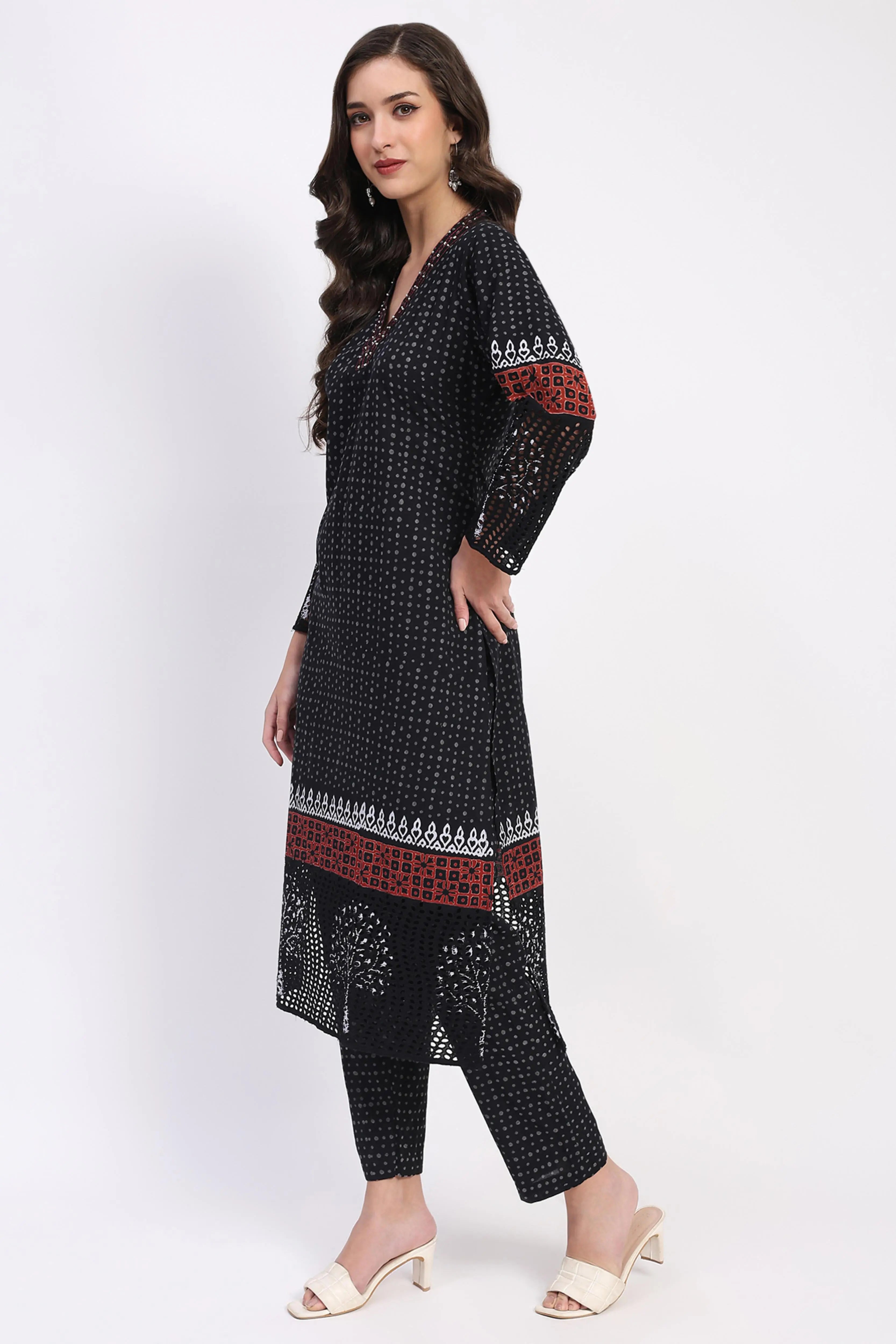 Black Cotton Kurta Set - Global Republic
