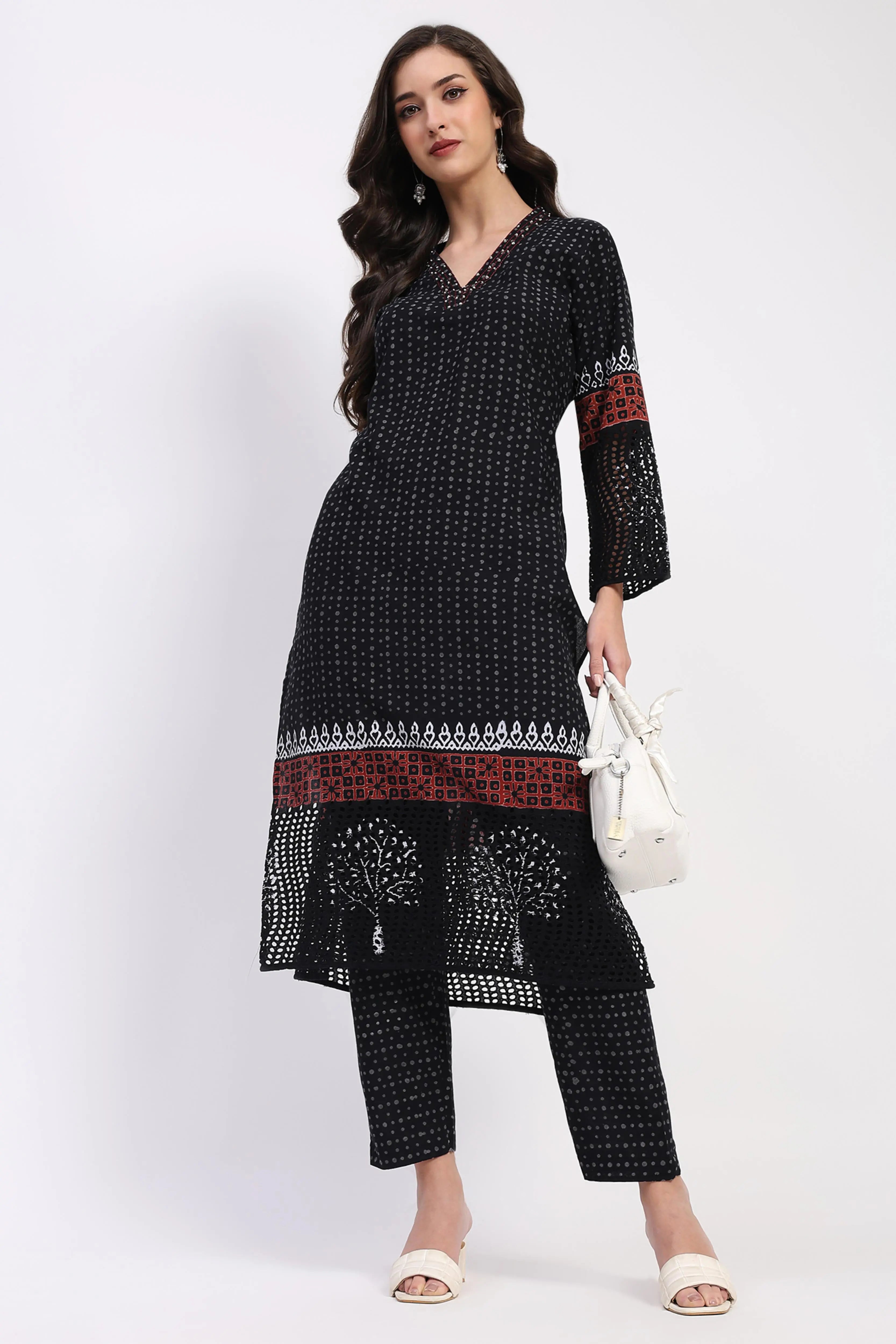 Black Cotton Kurta Set - Global Republic