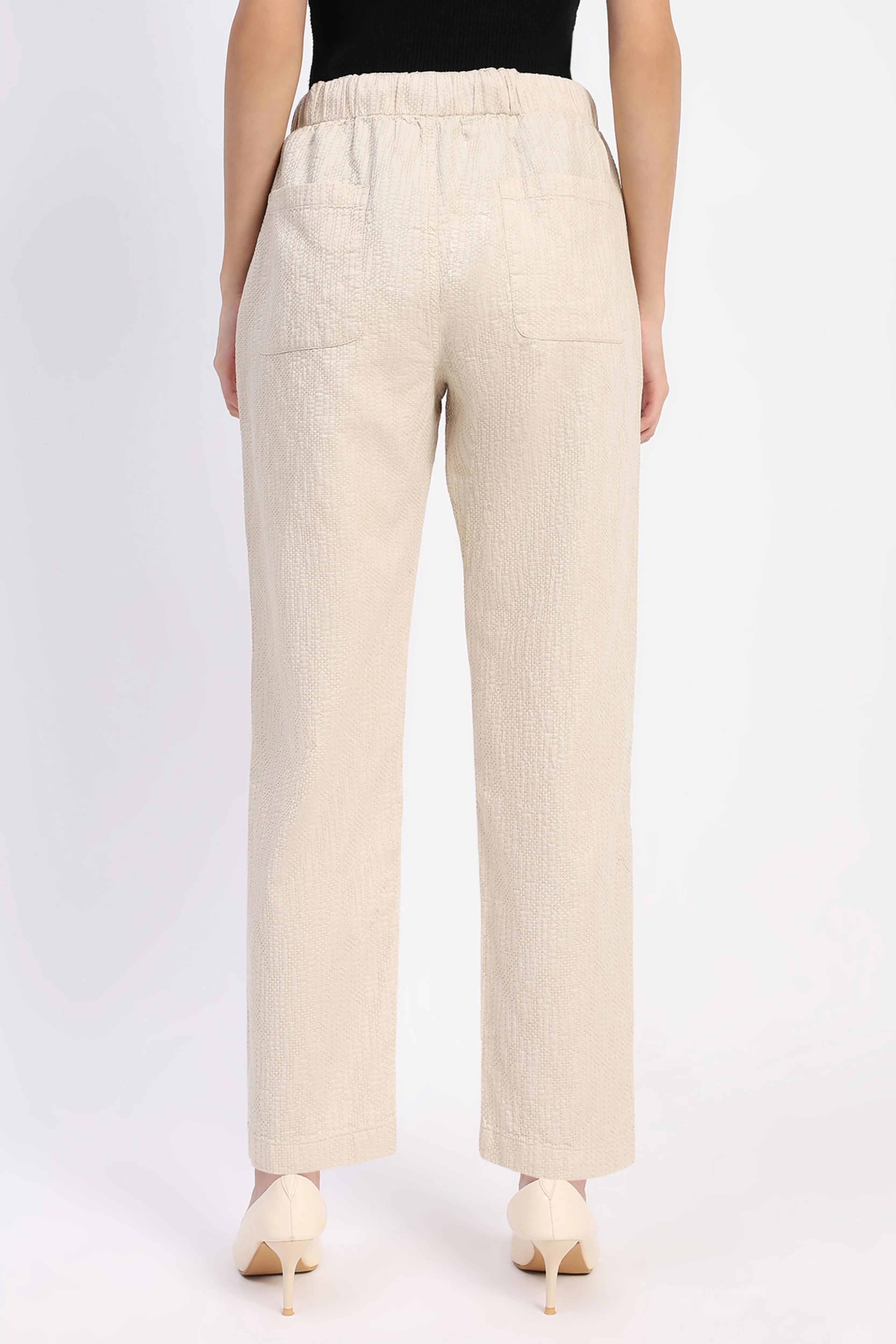 Beige Embroidered Cotton Ankle Lower - Global Republic