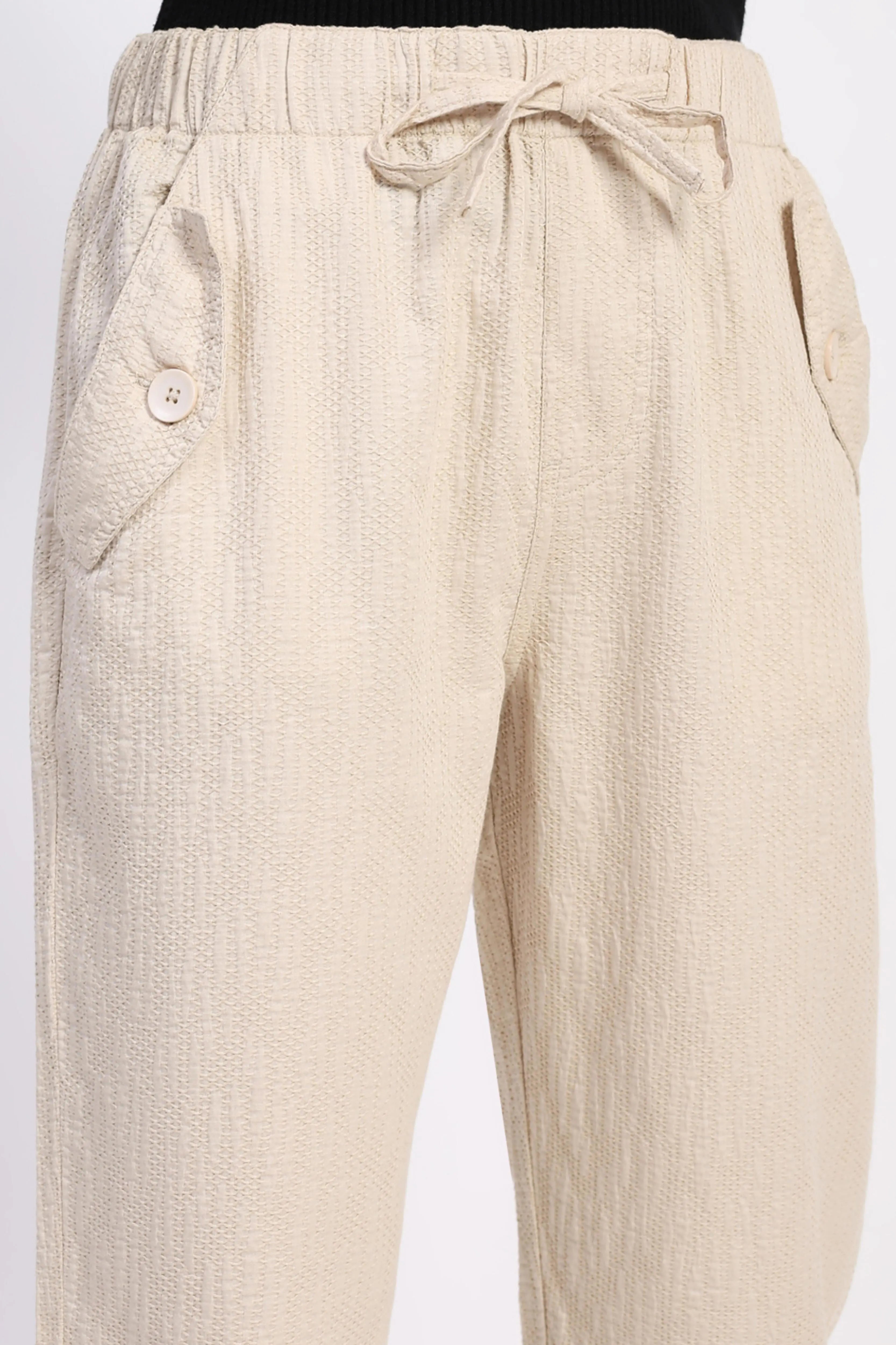 Beige Embroidered Cotton Ankle Lower - Global Republic