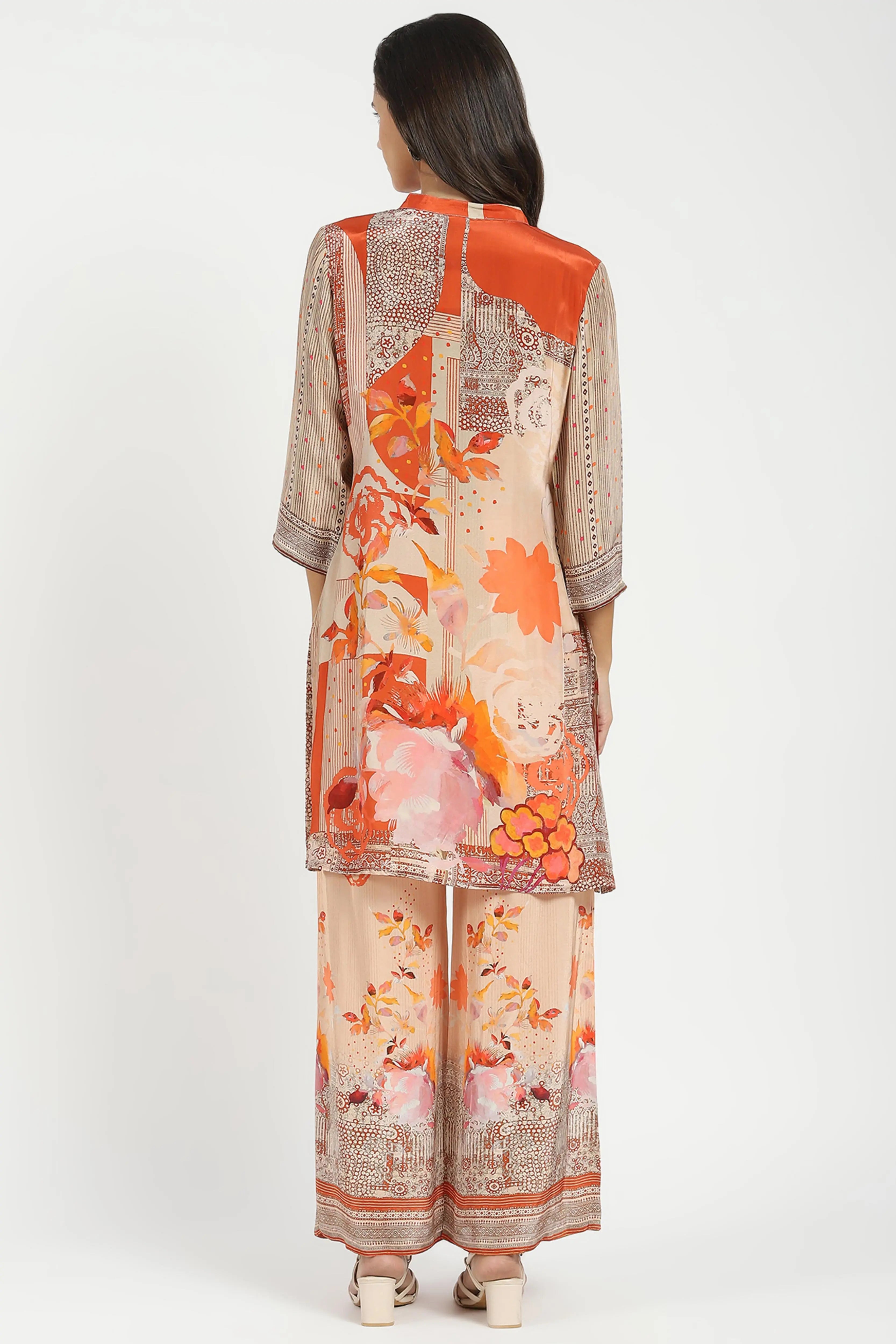 Orange Abstract Crepe Kurta Set - Global Republic