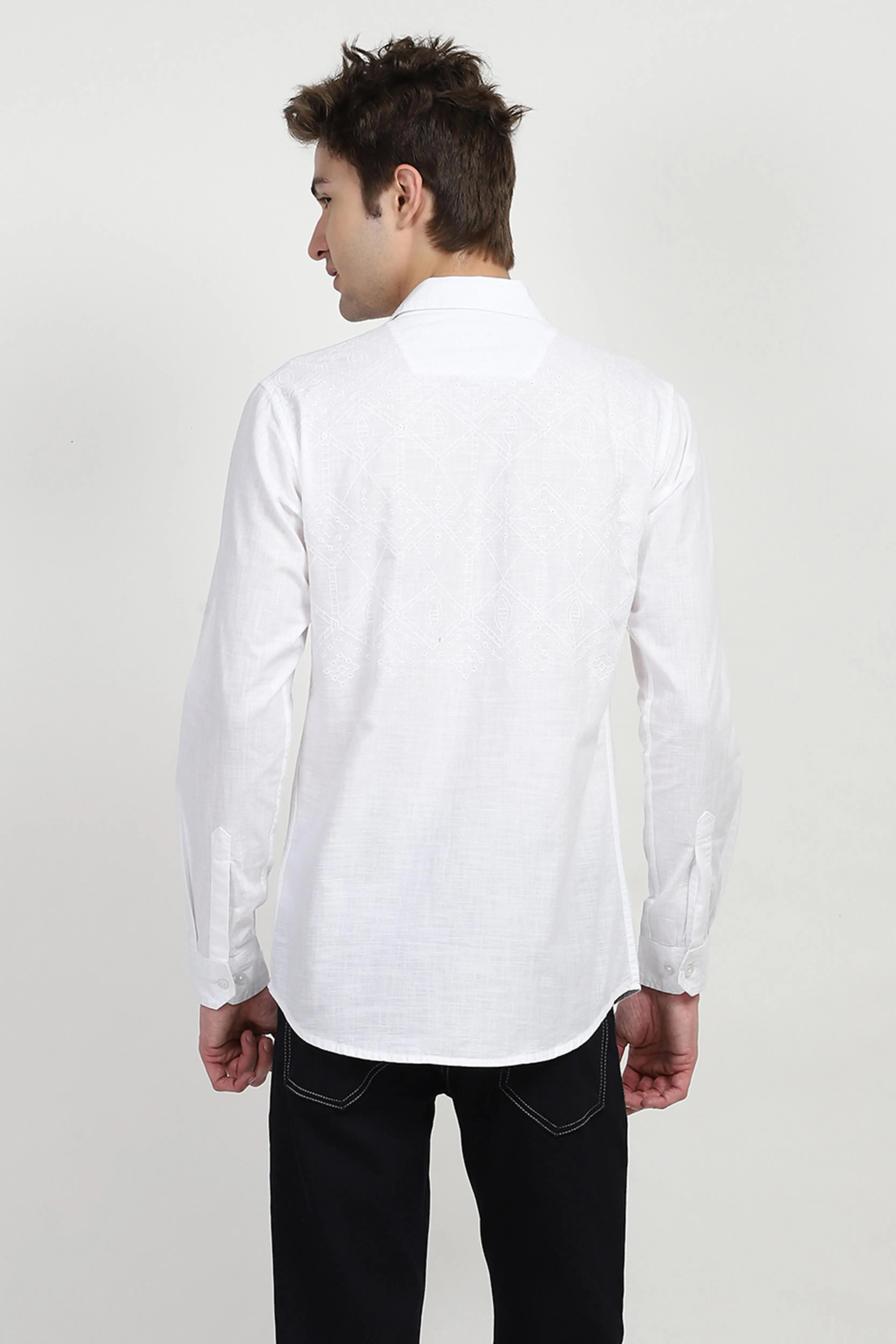 White Cotton Embroidered Shirt - Global Republic