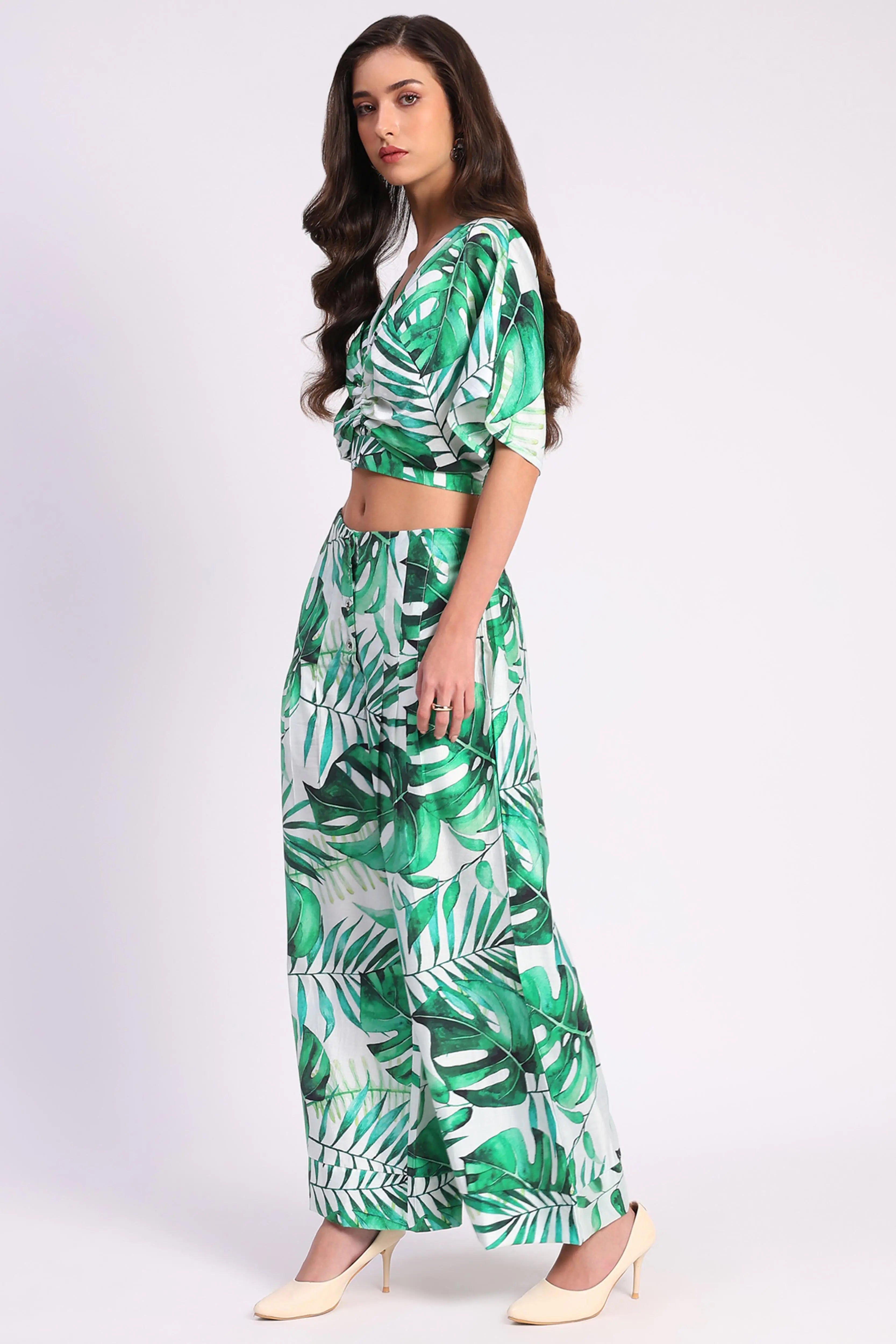 Tropical Crop Top & Wide-Leg Pant Set - Global Republic