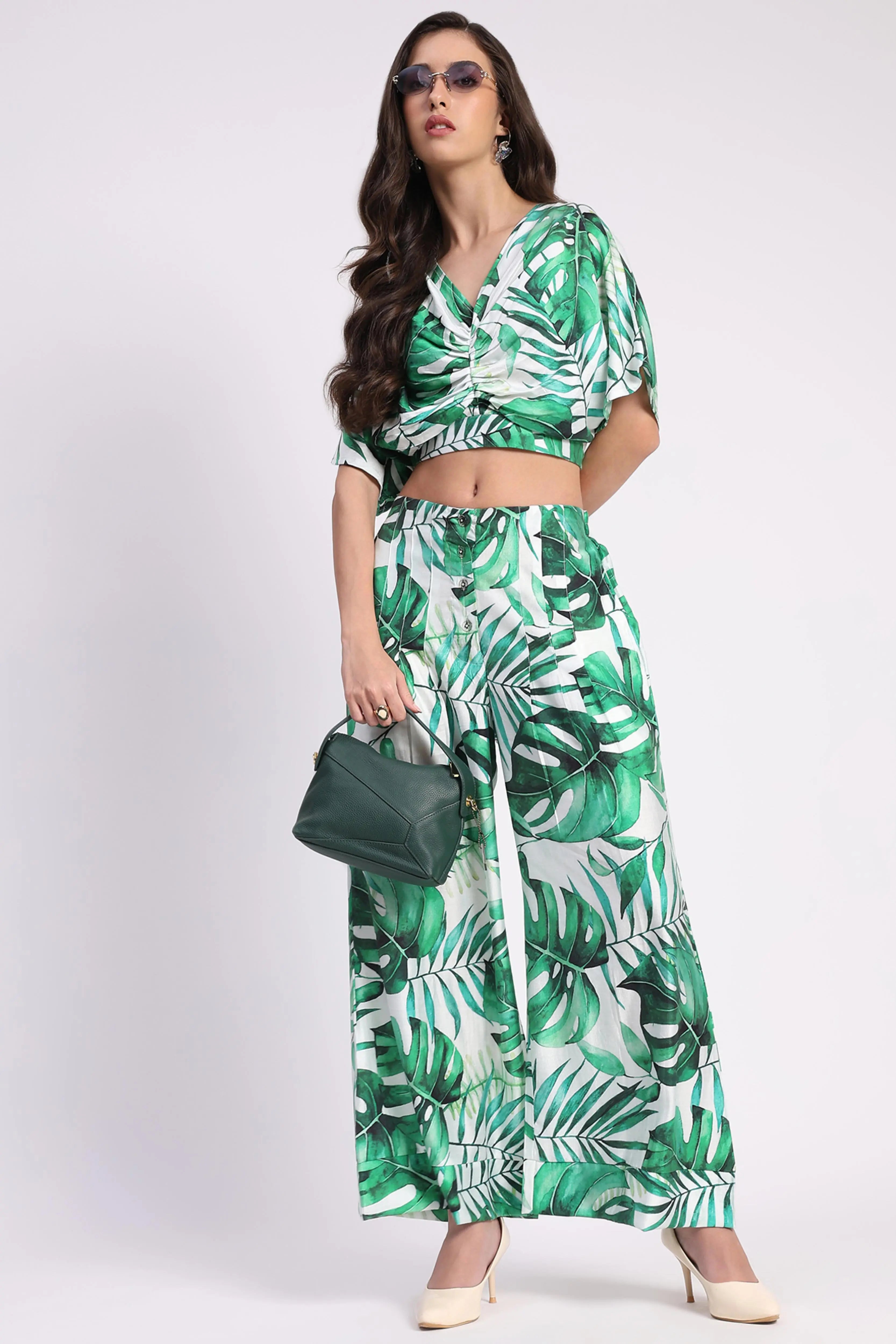 Tropical Crop Top & Wide-Leg Pant Set - Global Republic