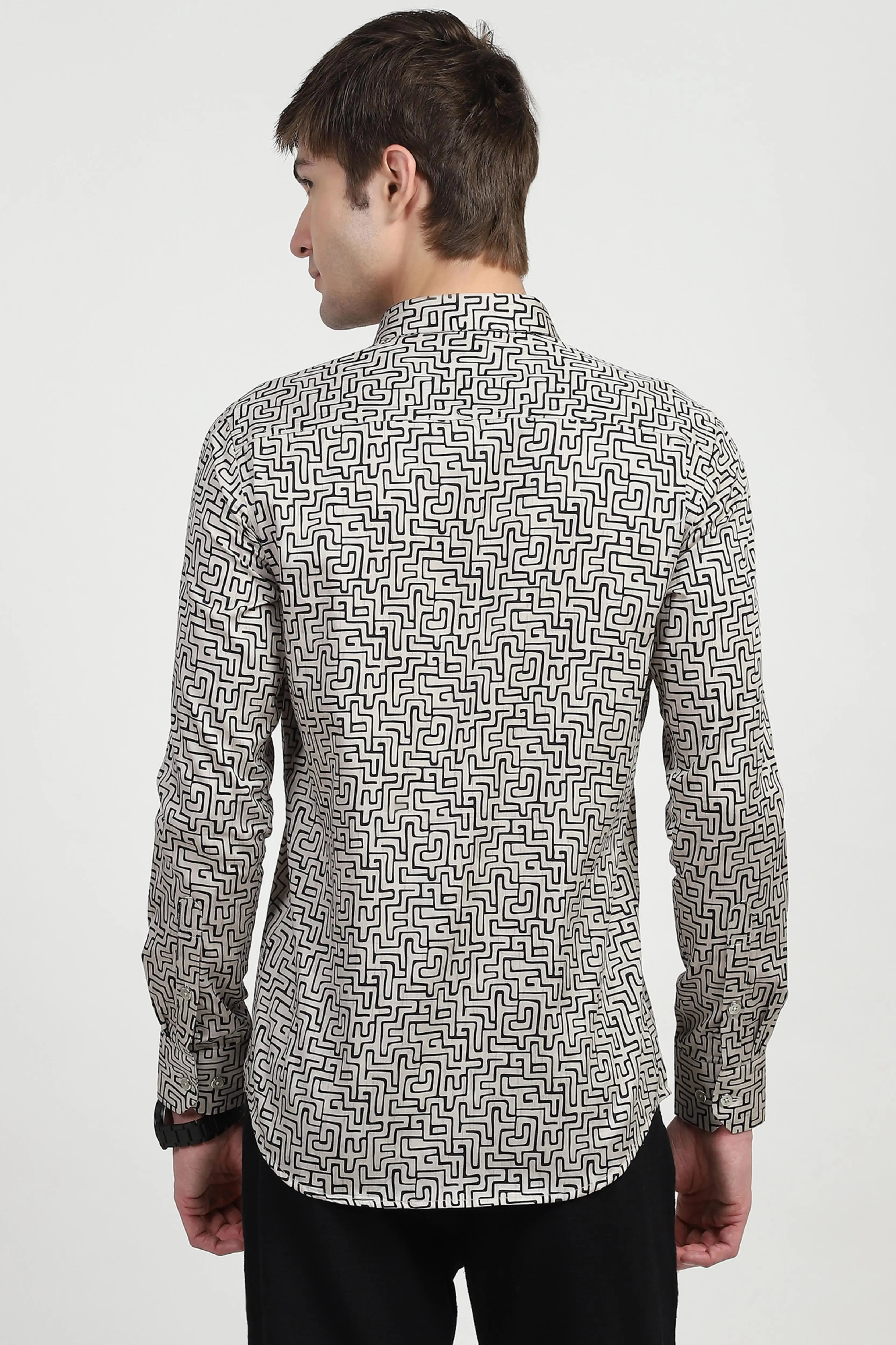 Beige Printed Cotton Shirt - Global Republic