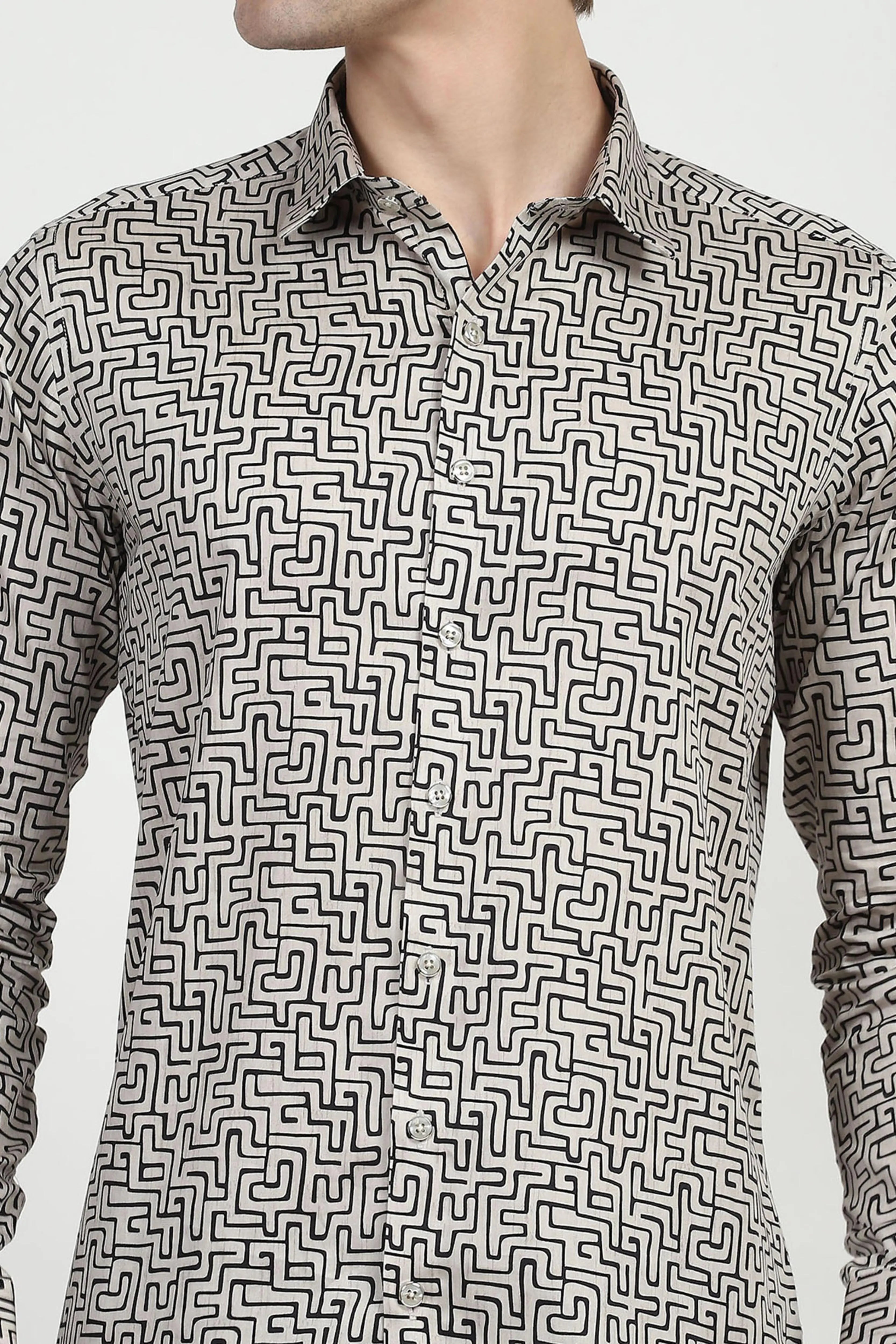 Beige Printed Cotton Shirt - Global Republic