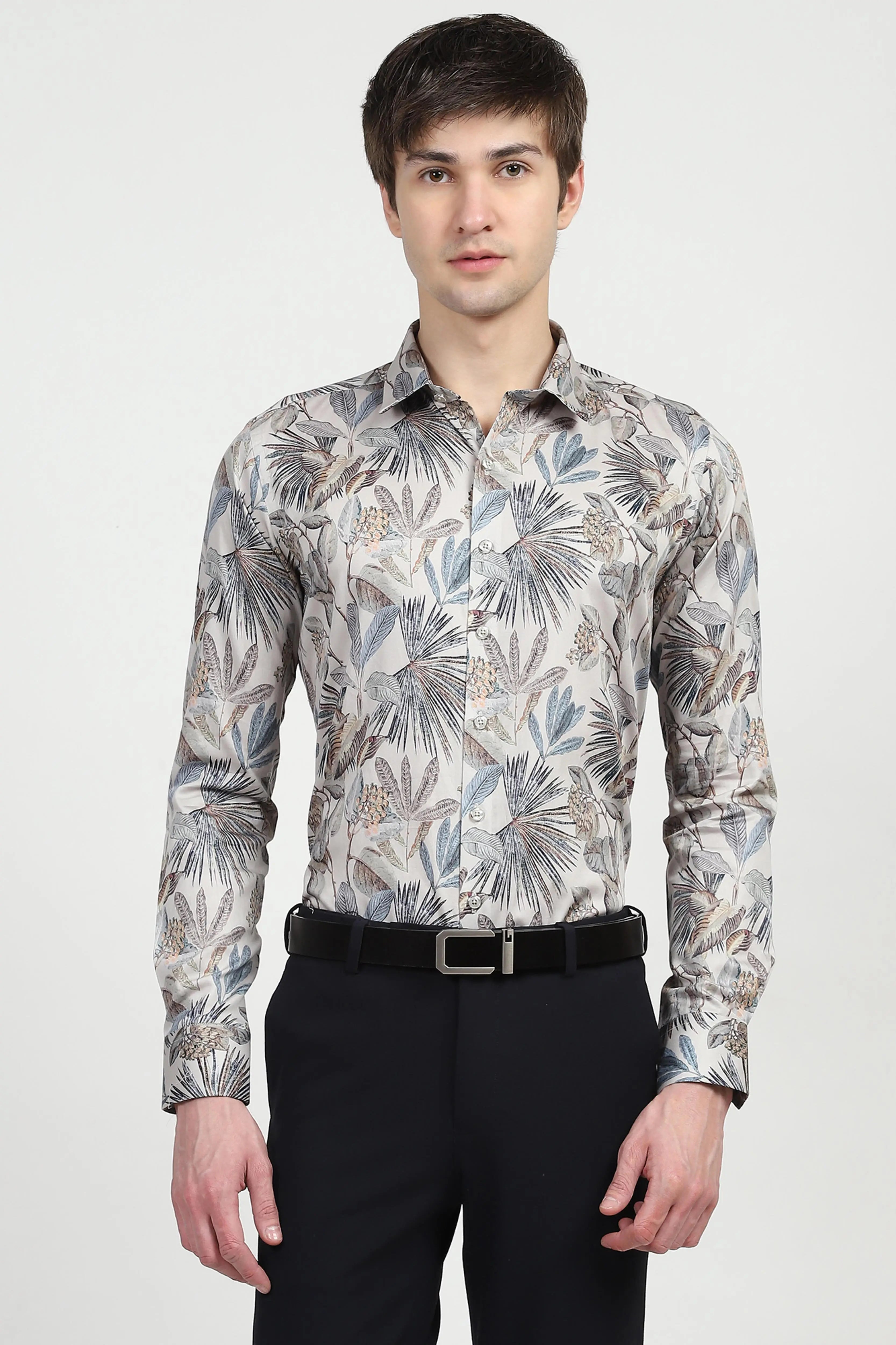 White Tropical Print Cotton Shirt - Global Republic