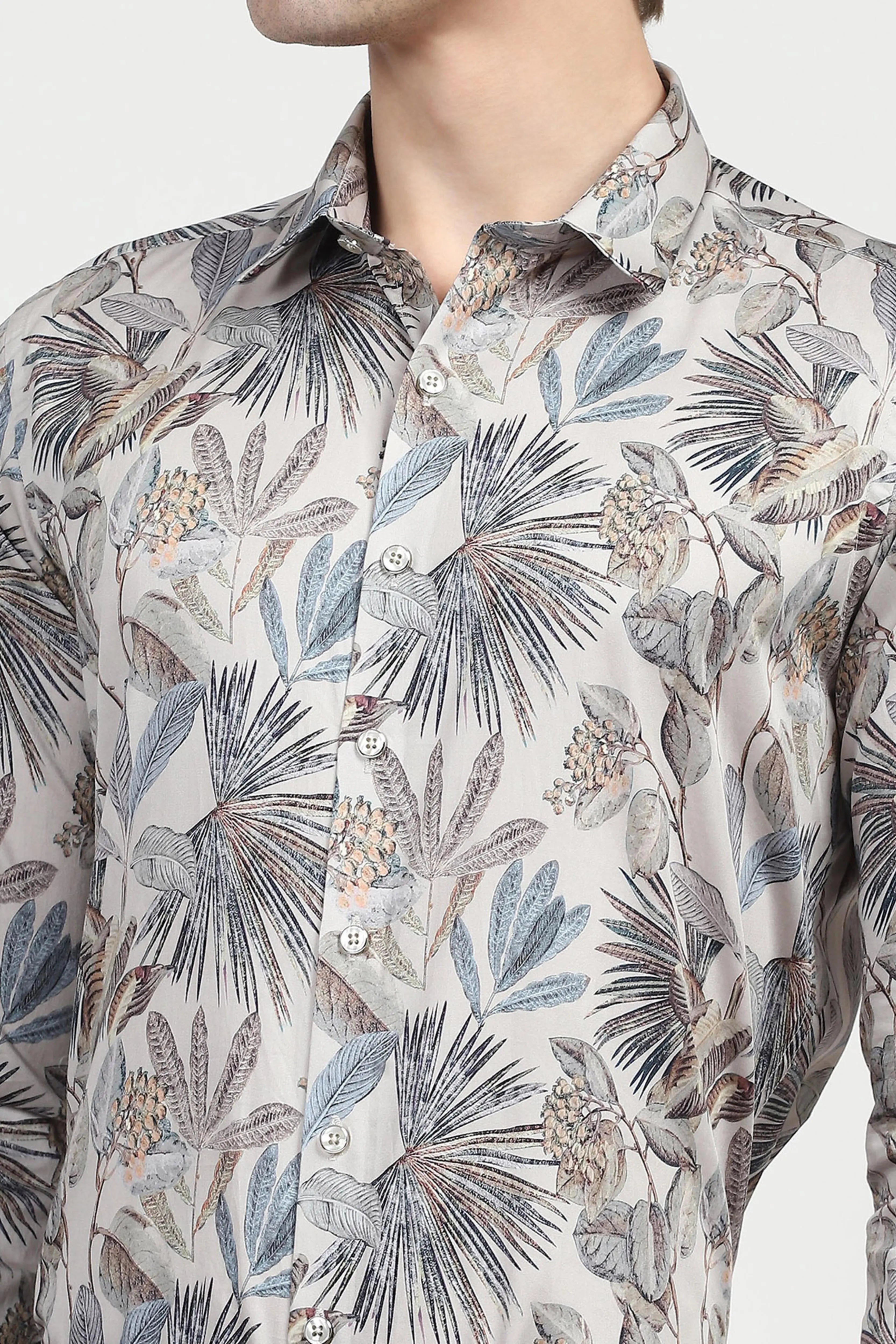 White Tropical Print Cotton Shirt - Global Republic