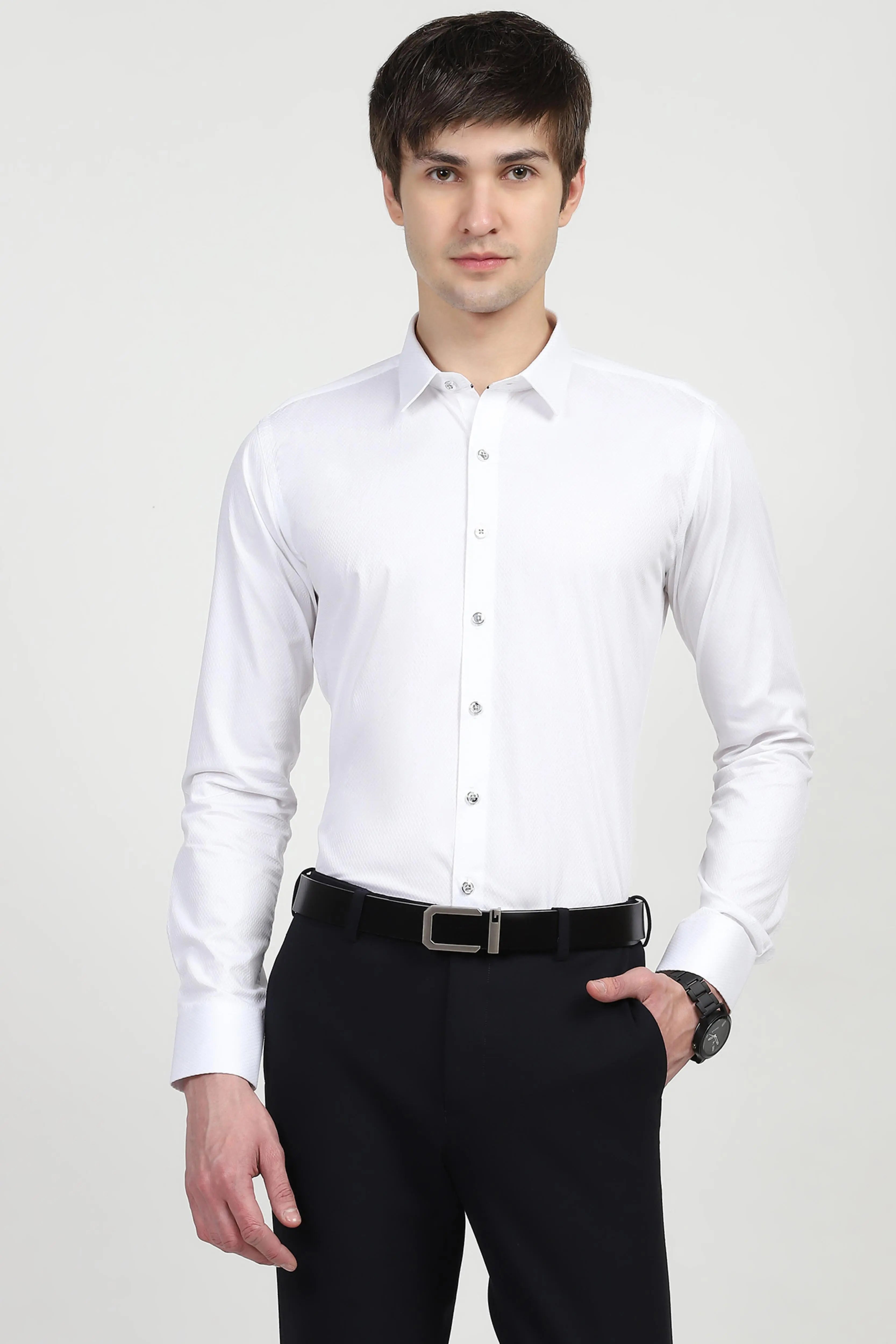 White Textured Formal Shirt - Global Republic