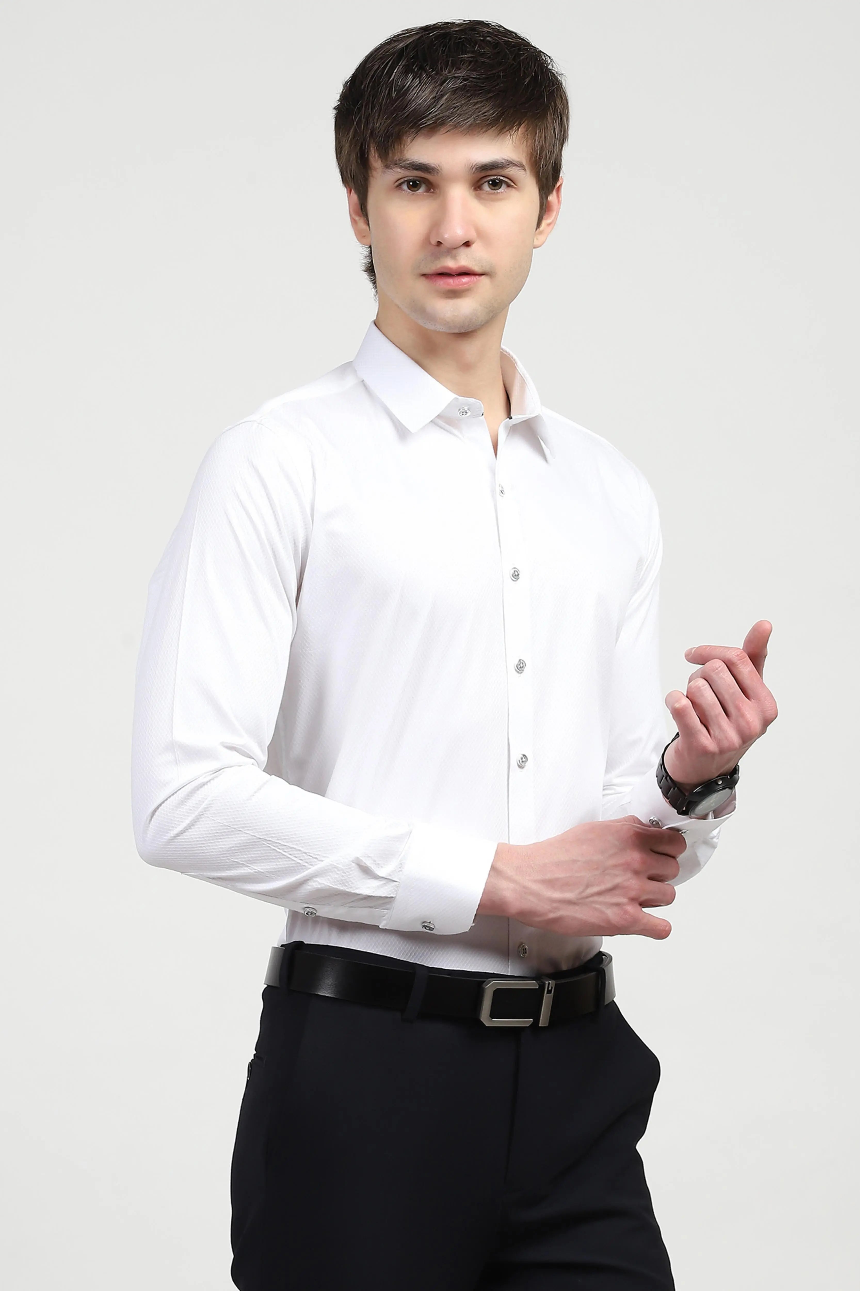 White Textured Formal Shirt - Global Republic