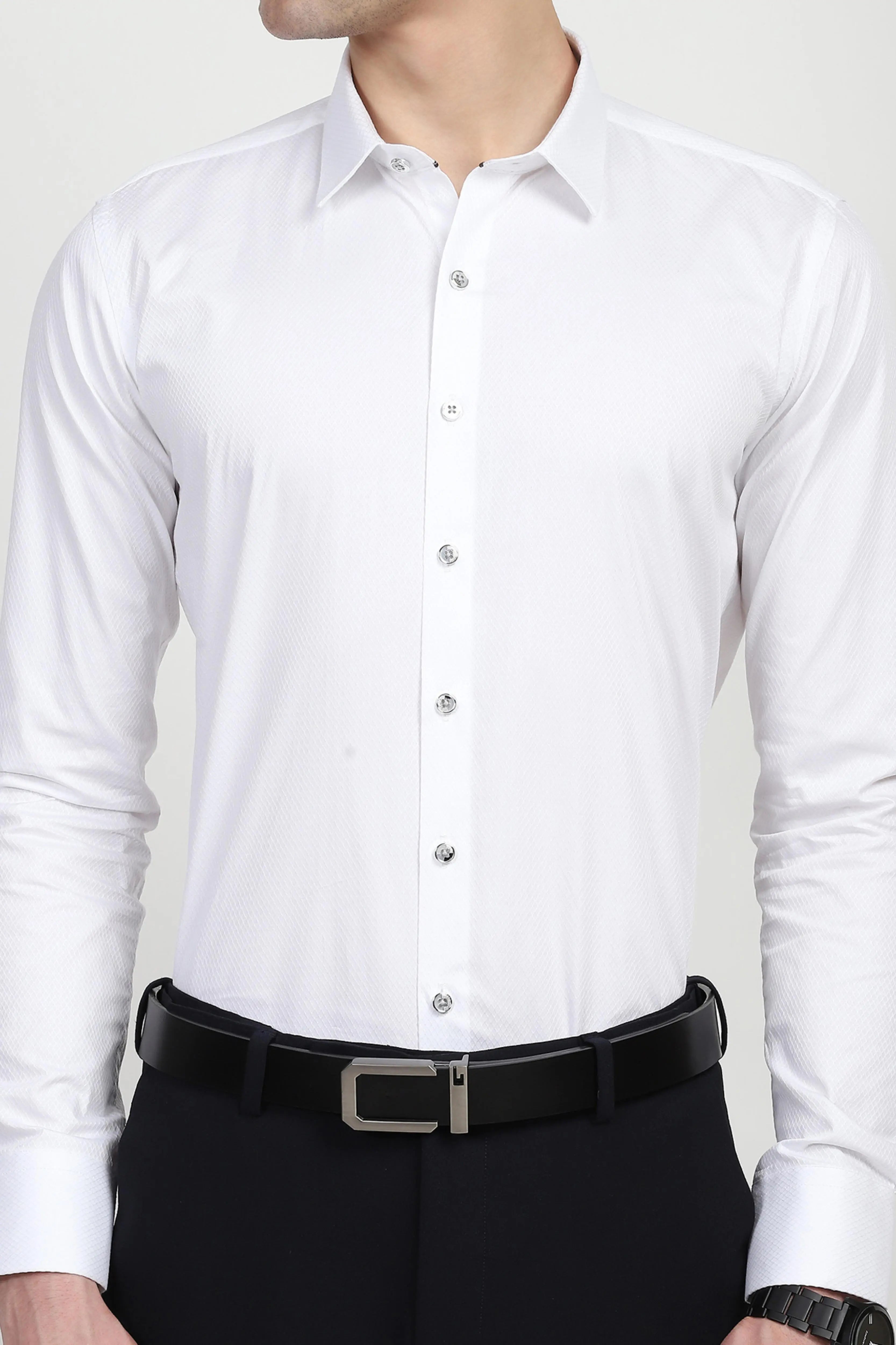 White Textured Formal Shirt - Global Republic