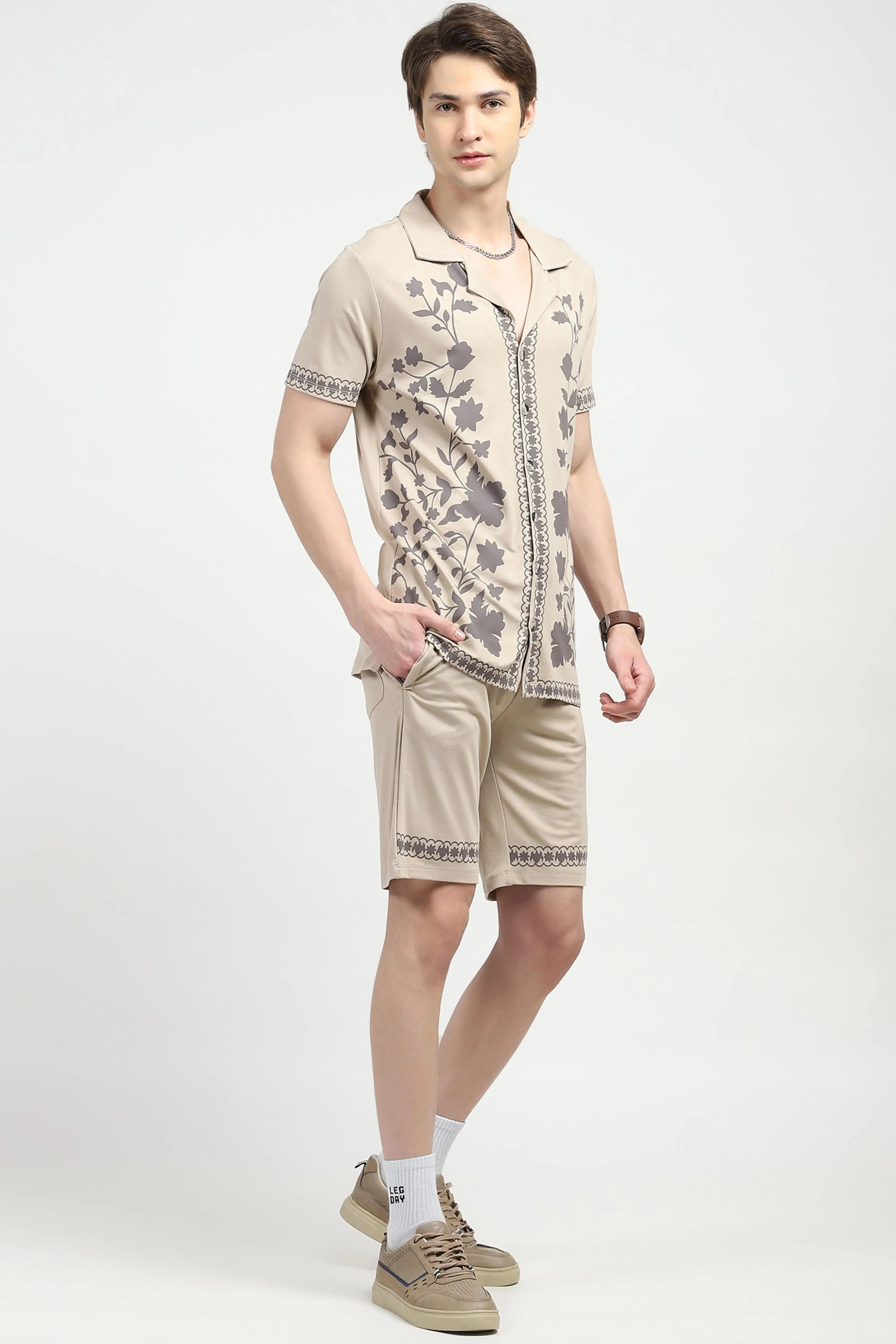 Beige Printed Viscose Set - Global Republic