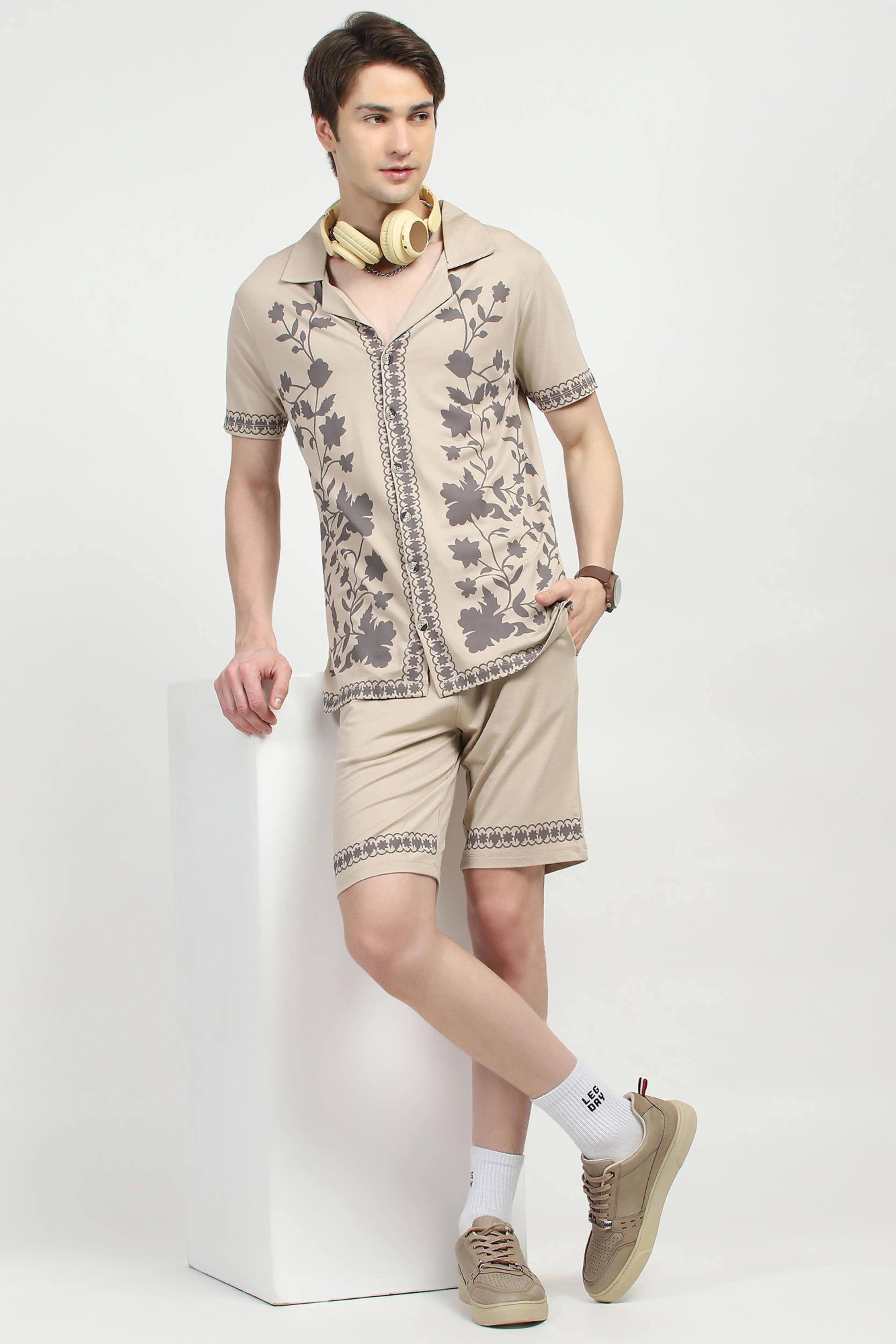 Beige Printed Viscose Set - Global Republic