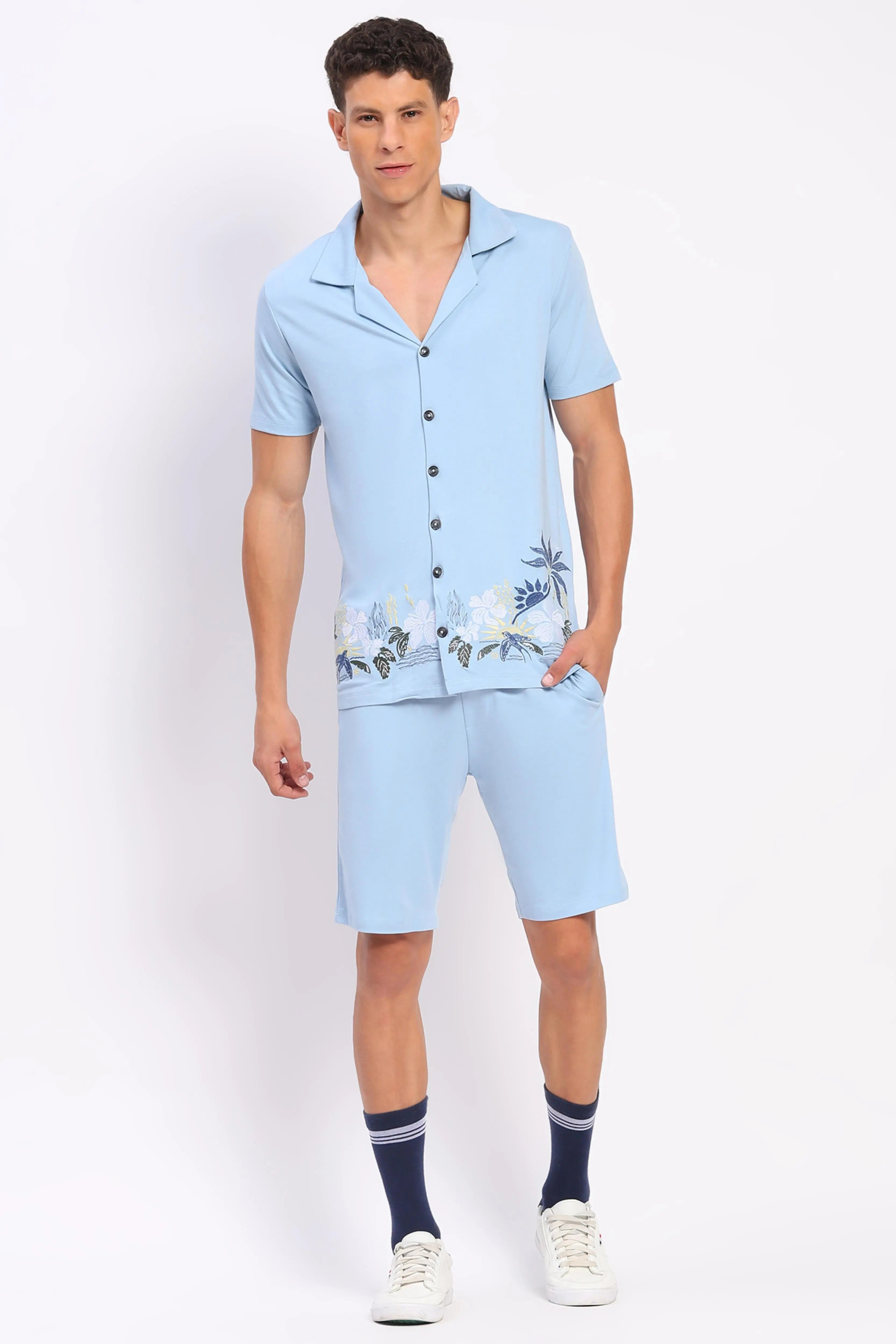 Sky Blue Embroidered Co-ord Set - Global Republic