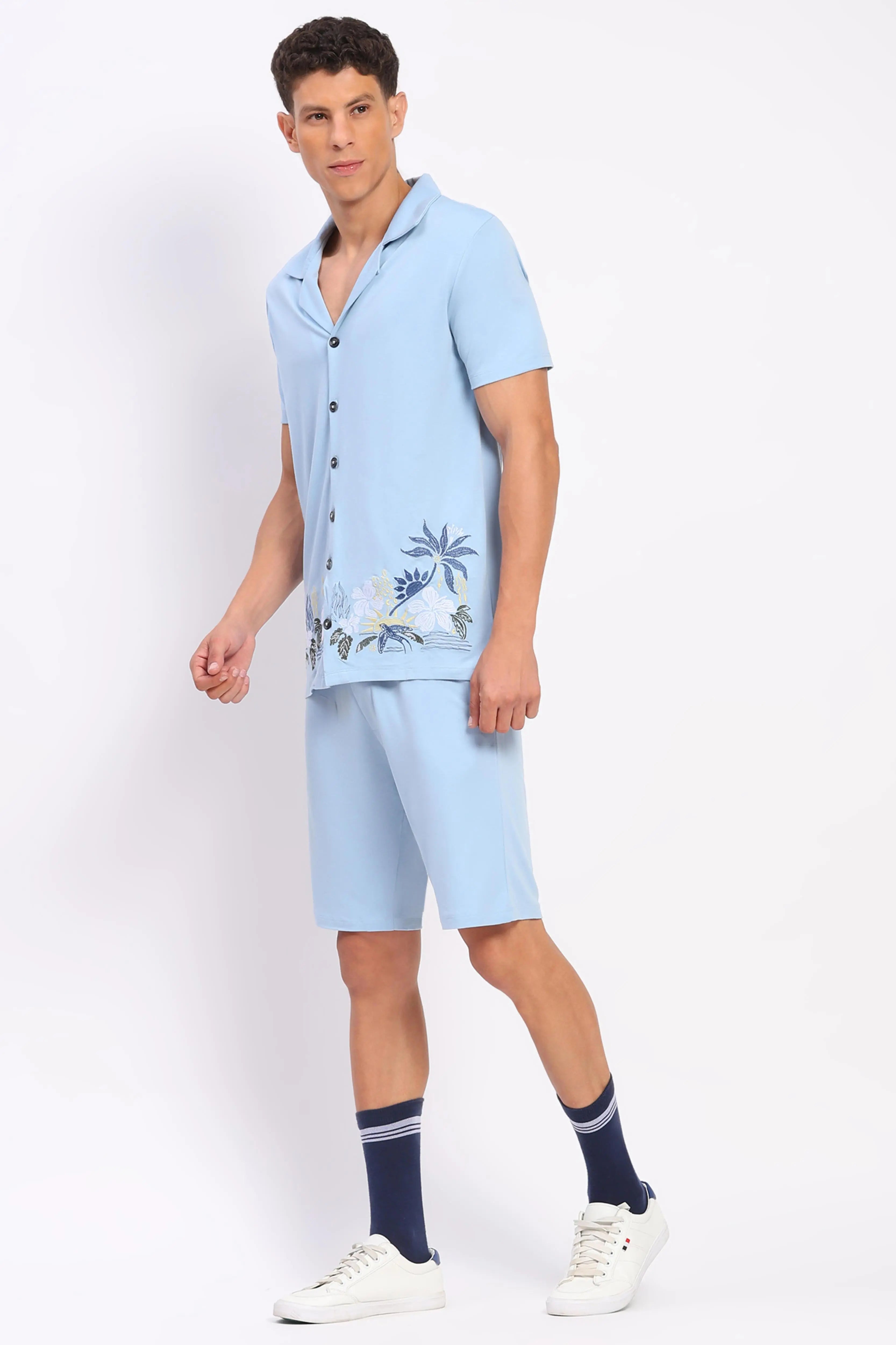 Sky Blue Embroidered Co-ord Set - Global Republic