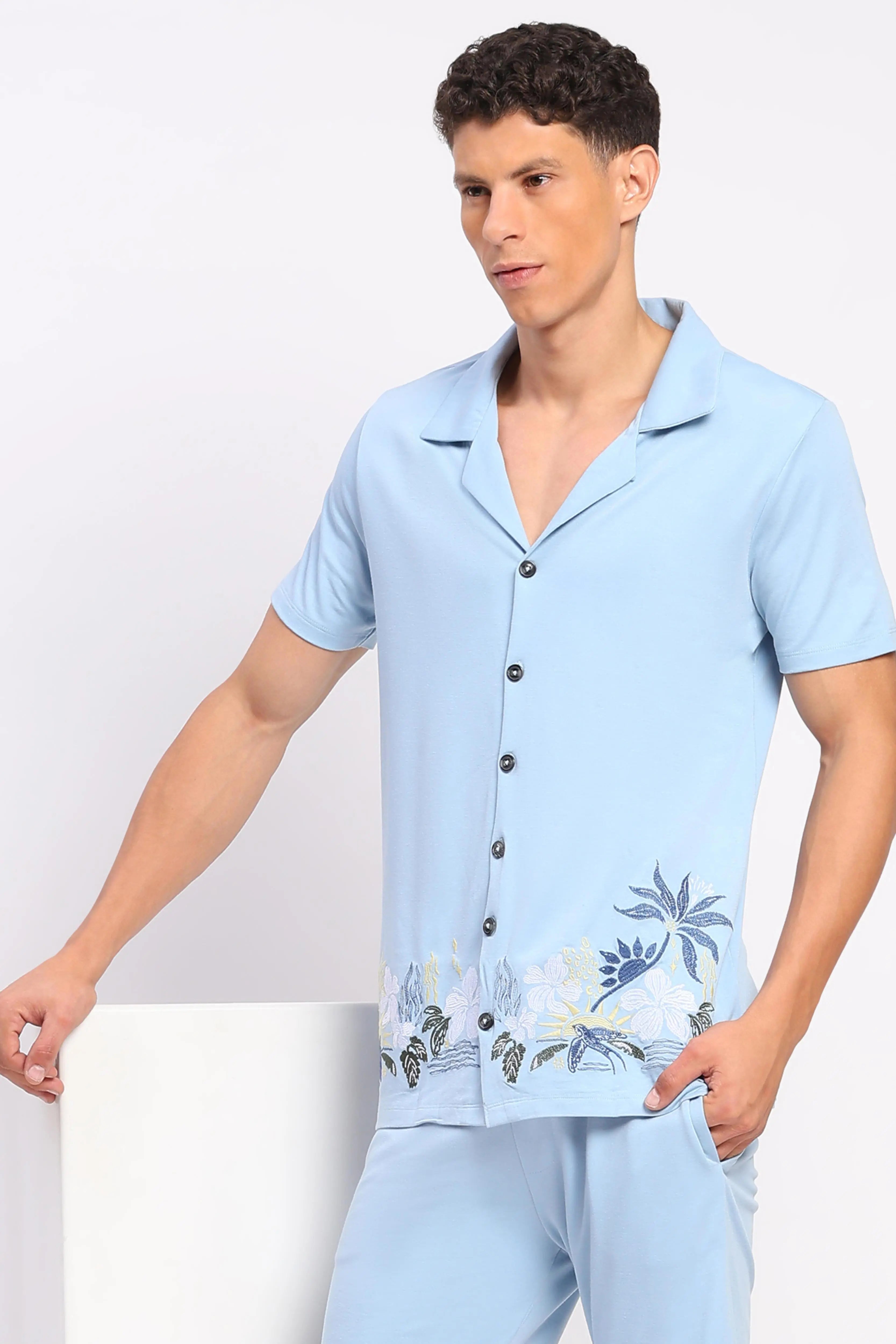 Sky Blue Embroidered Co-ord Set - Global Republic