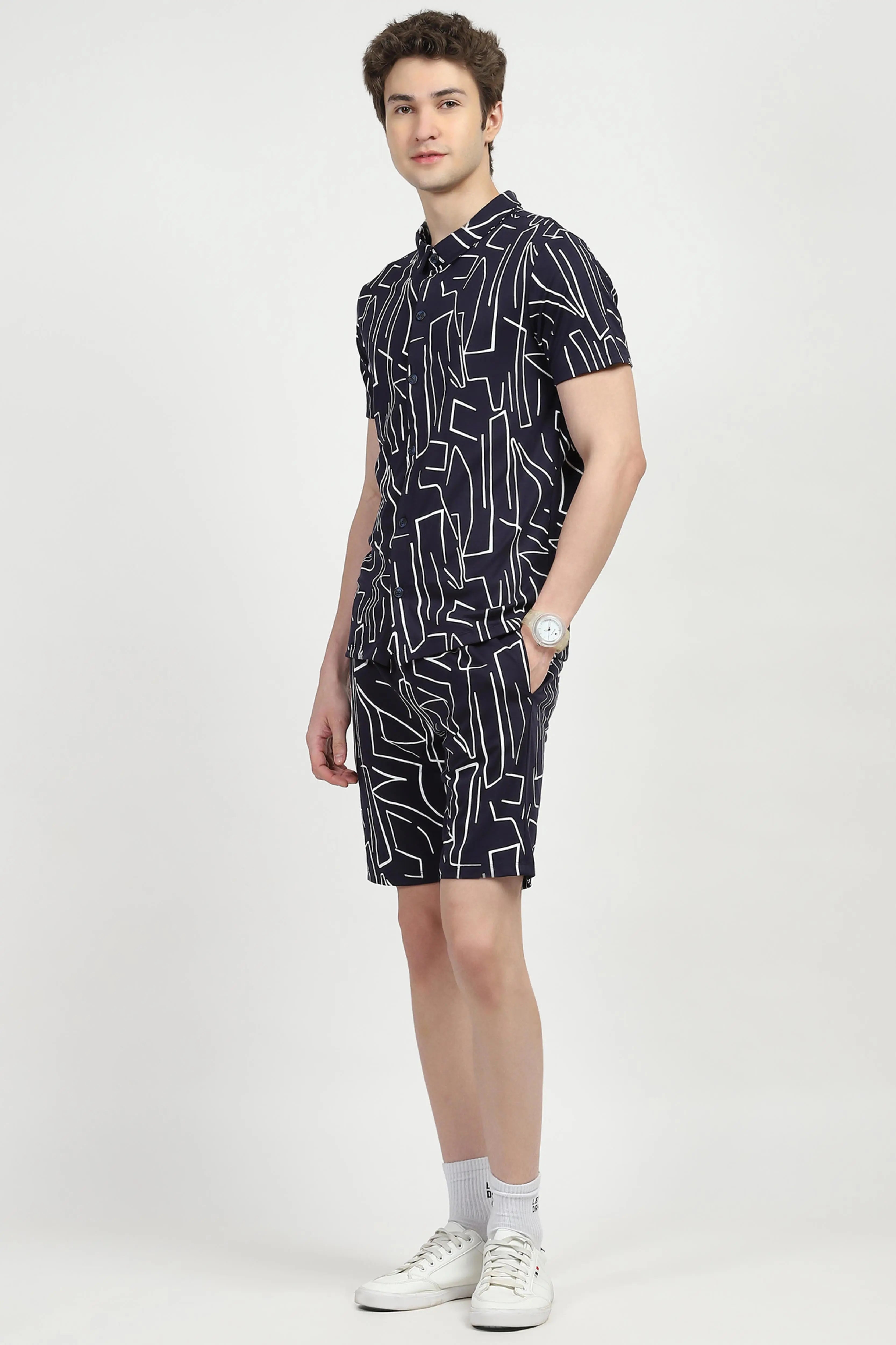 Navy Abstract Print Viscose Set - Global Republic