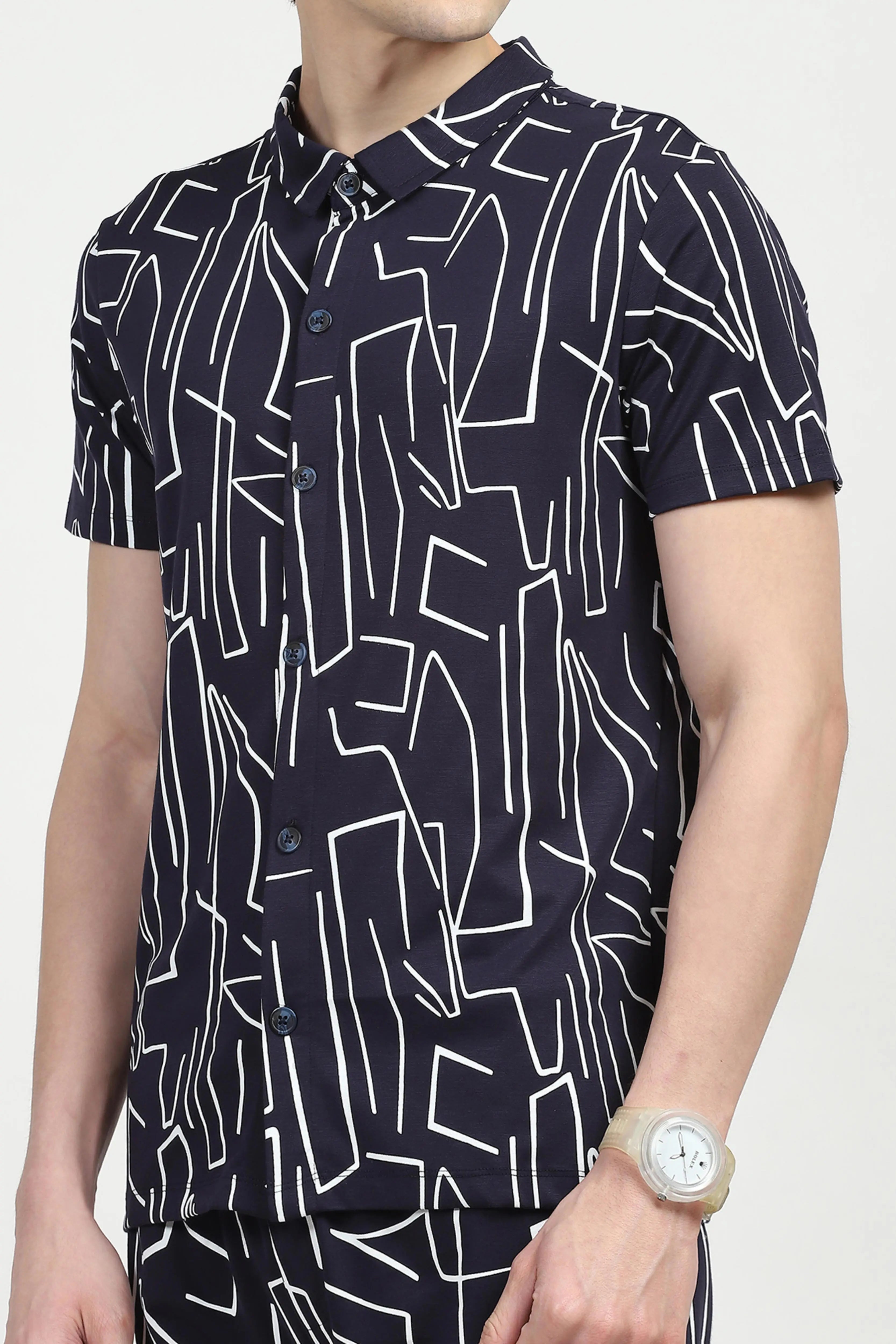 Navy Abstract Print Viscose Set - Global Republic