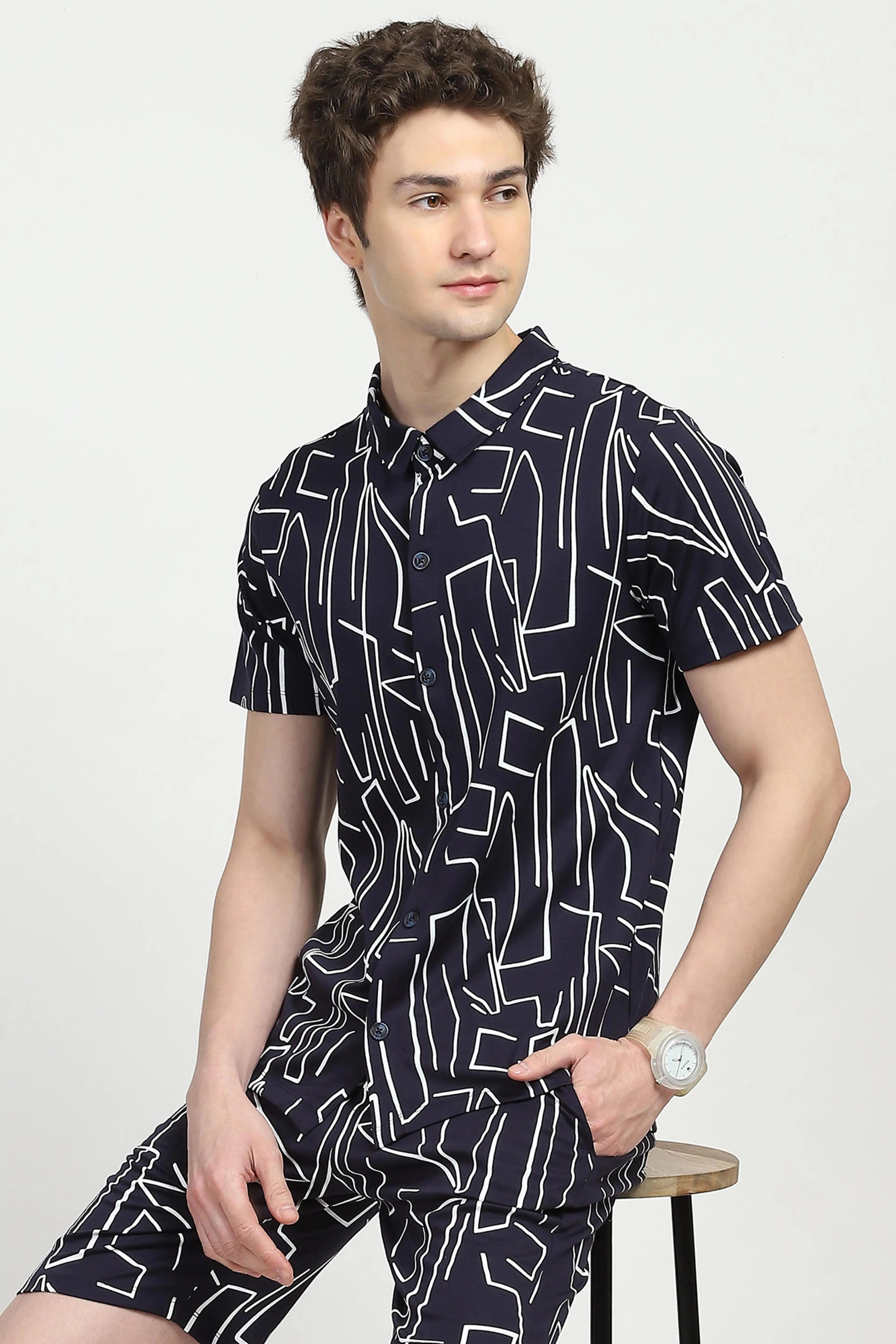 Navy Abstract Print Viscose Set - Global Republic