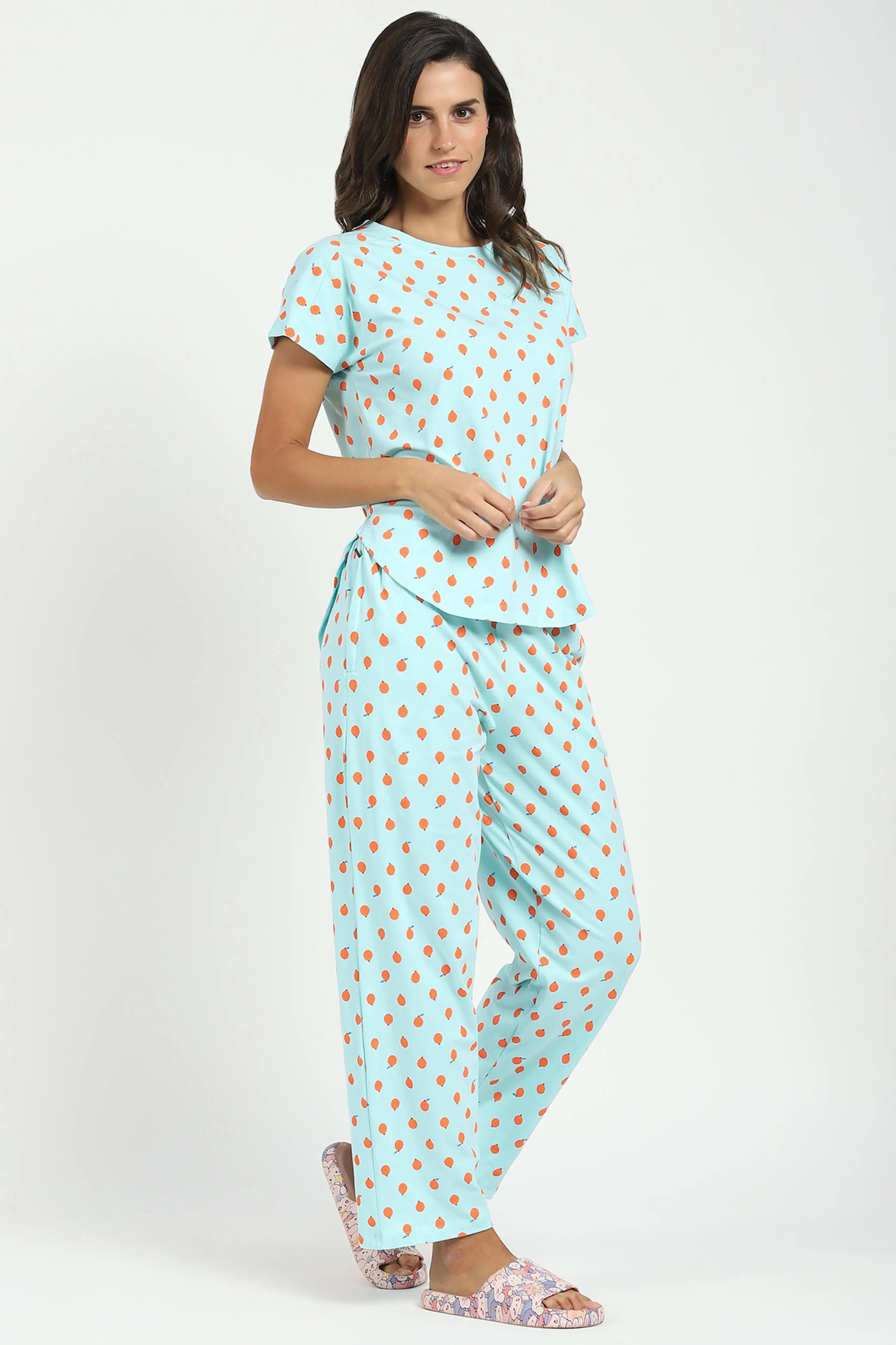 Sky Printed Cotton Nightsuit - Global Republic