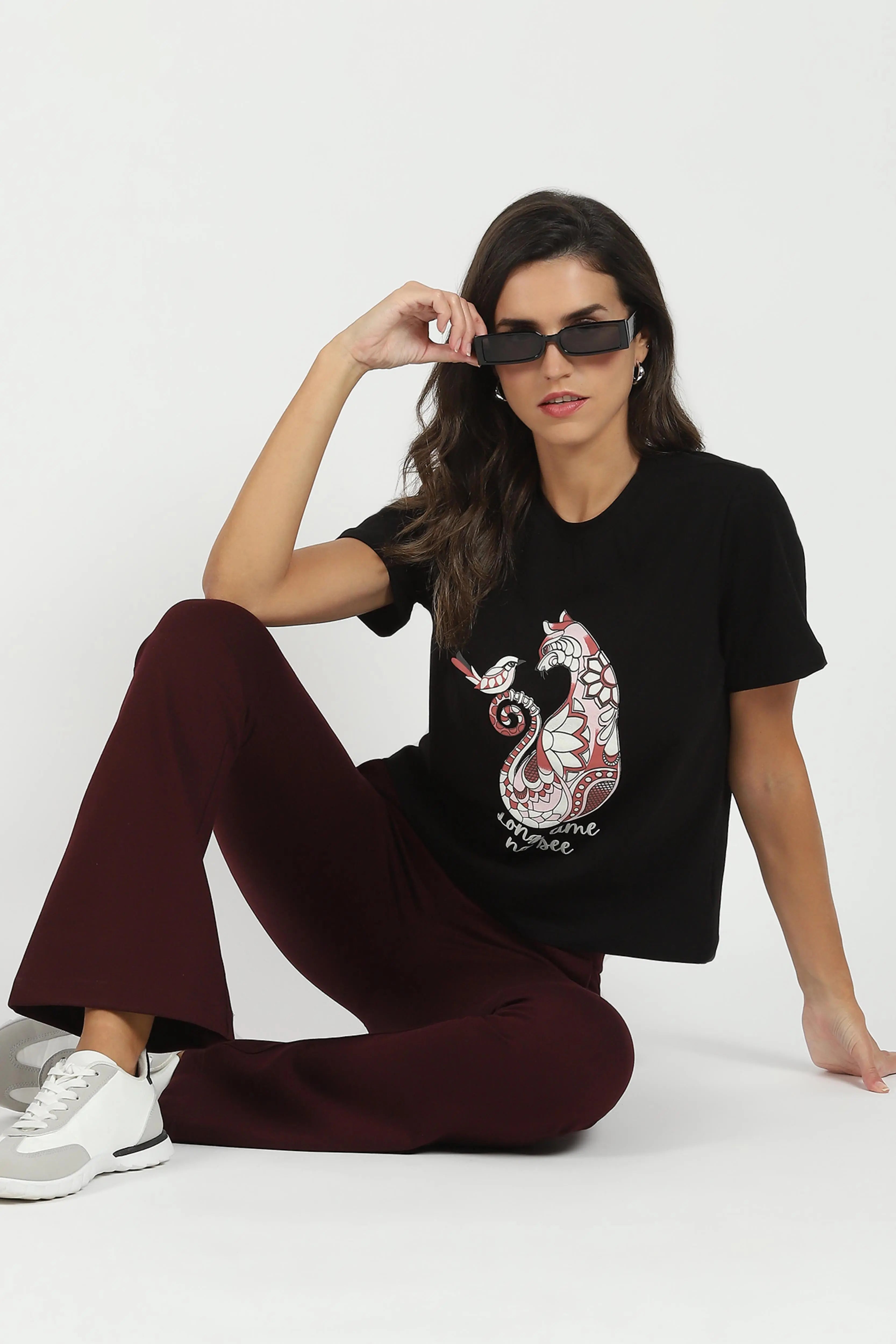 Black Graphic Cotton Top - Global Republic