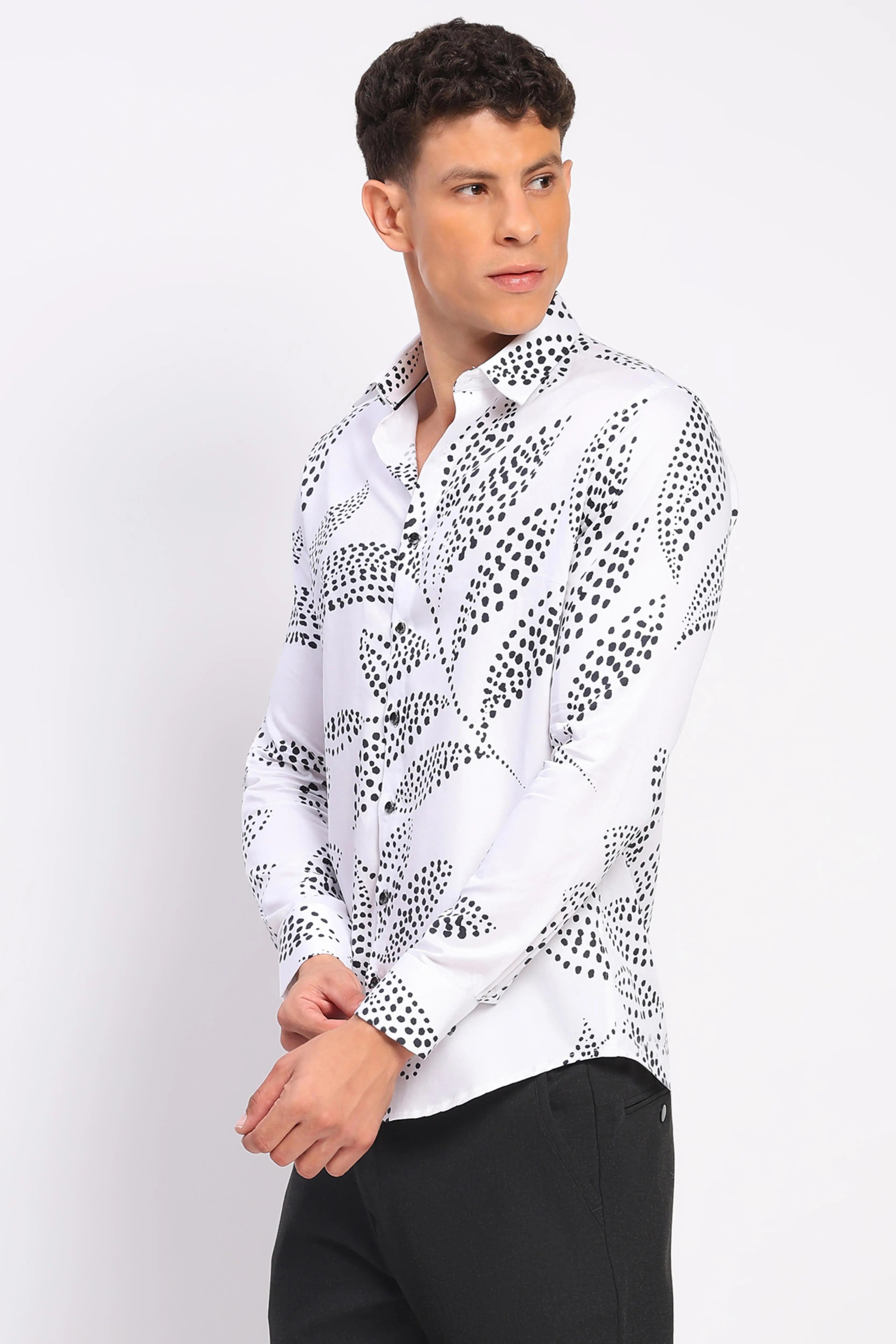White & Black Printed Cotton Shirt