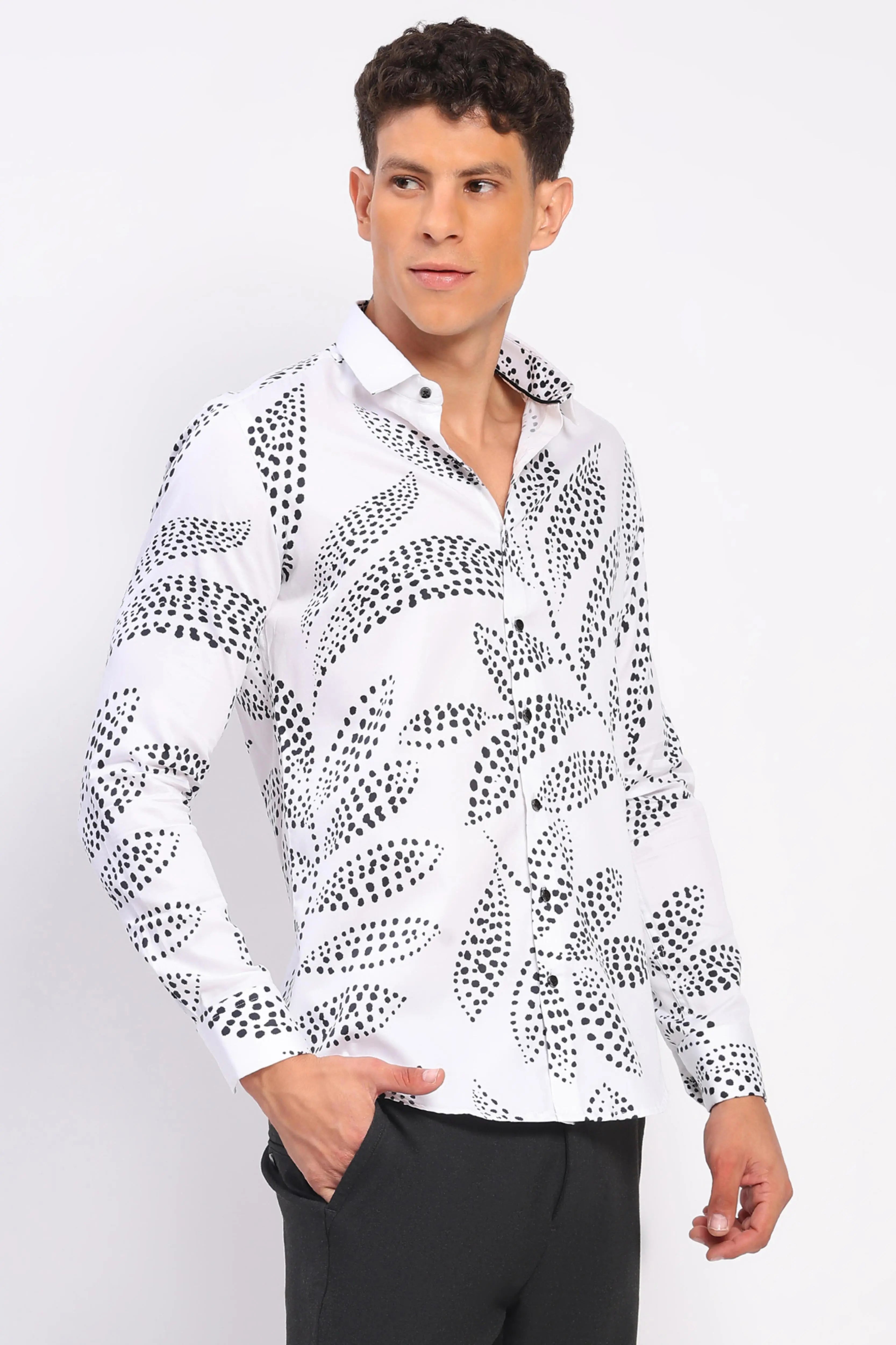 White & Black Printed Cotton Shirt
