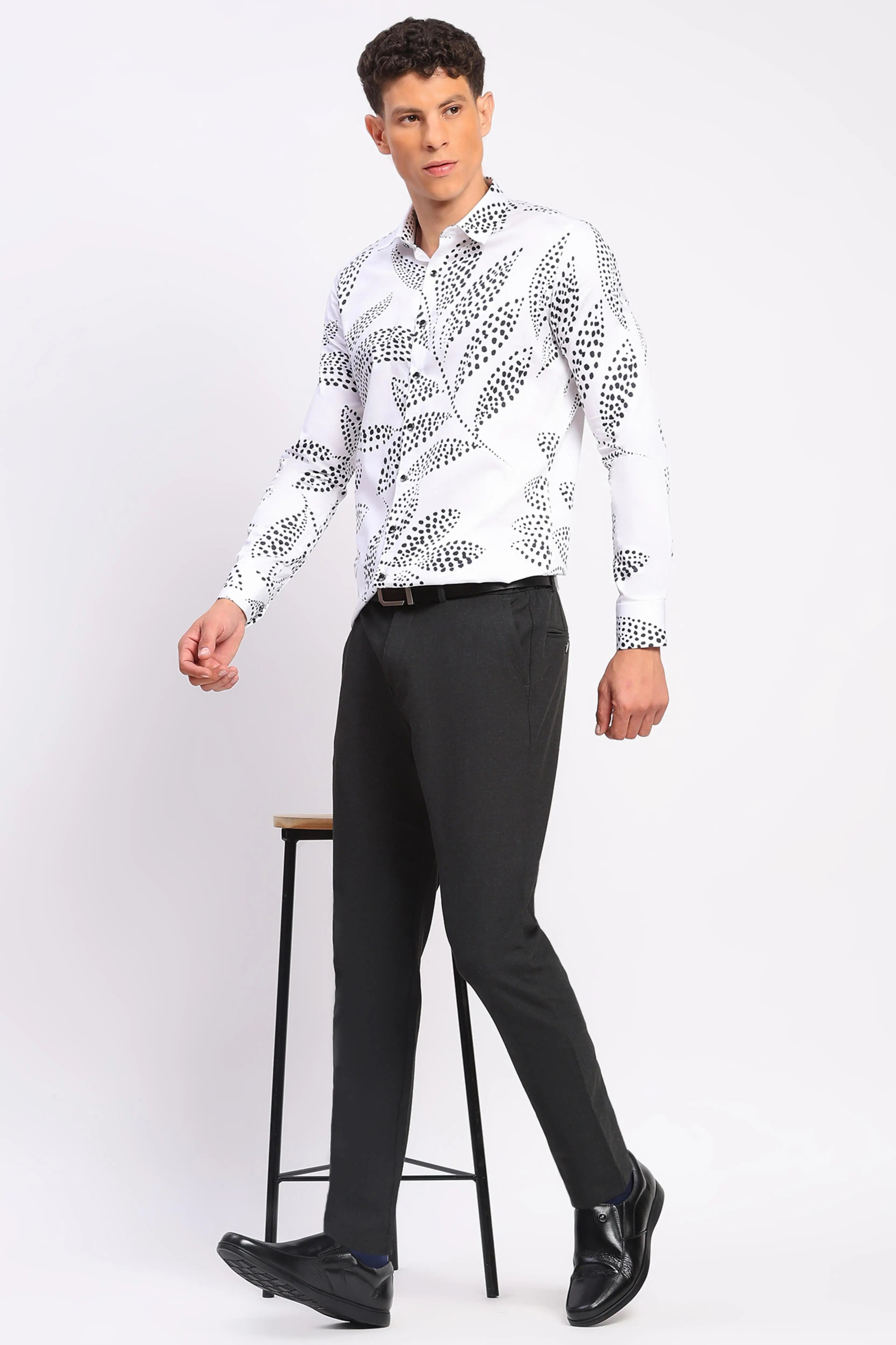 White & Black Printed Cotton Shirt