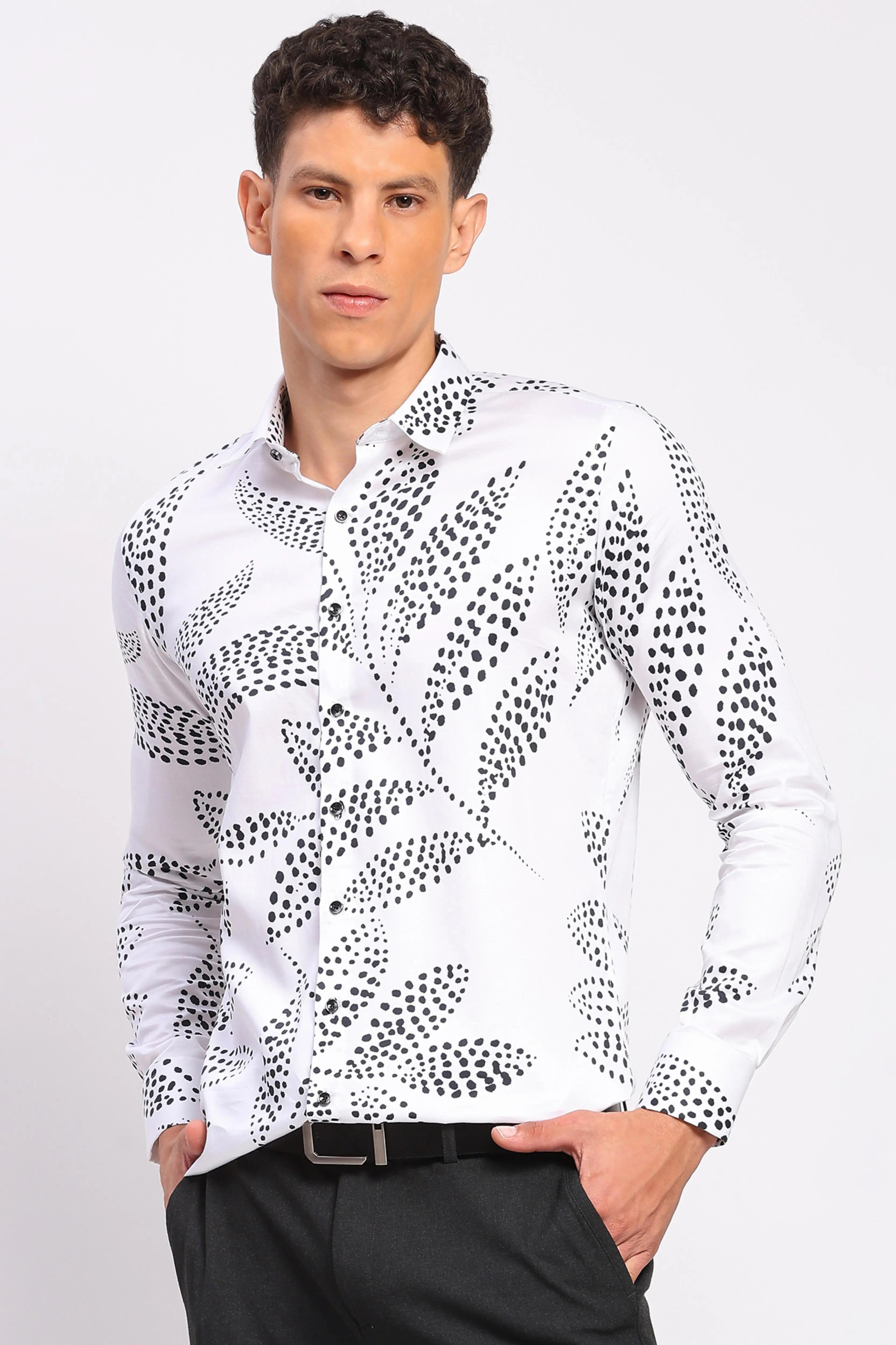 White & Black Printed Cotton Shirt
