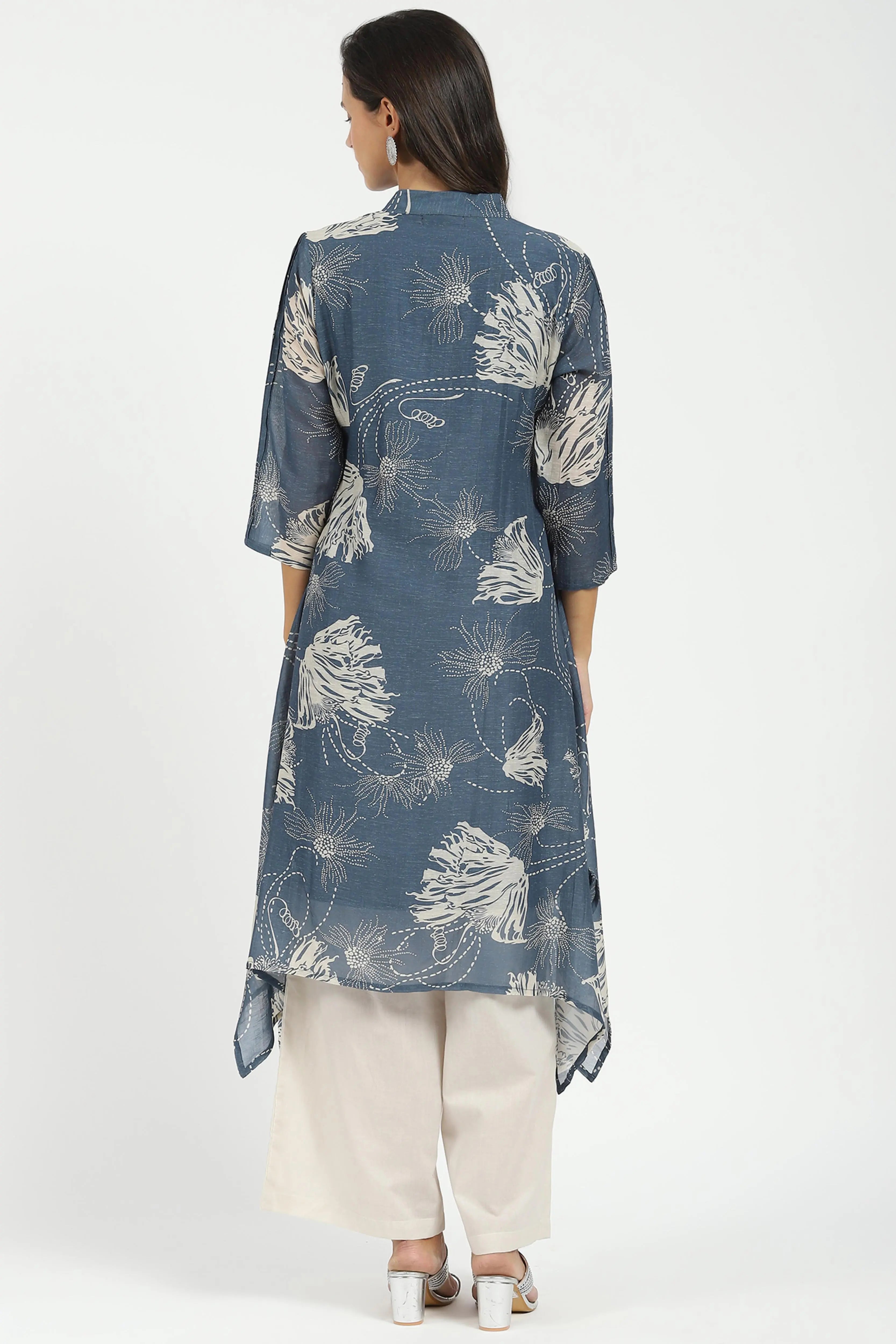 Grey Printed A-Line Kurta Set - Global Republic