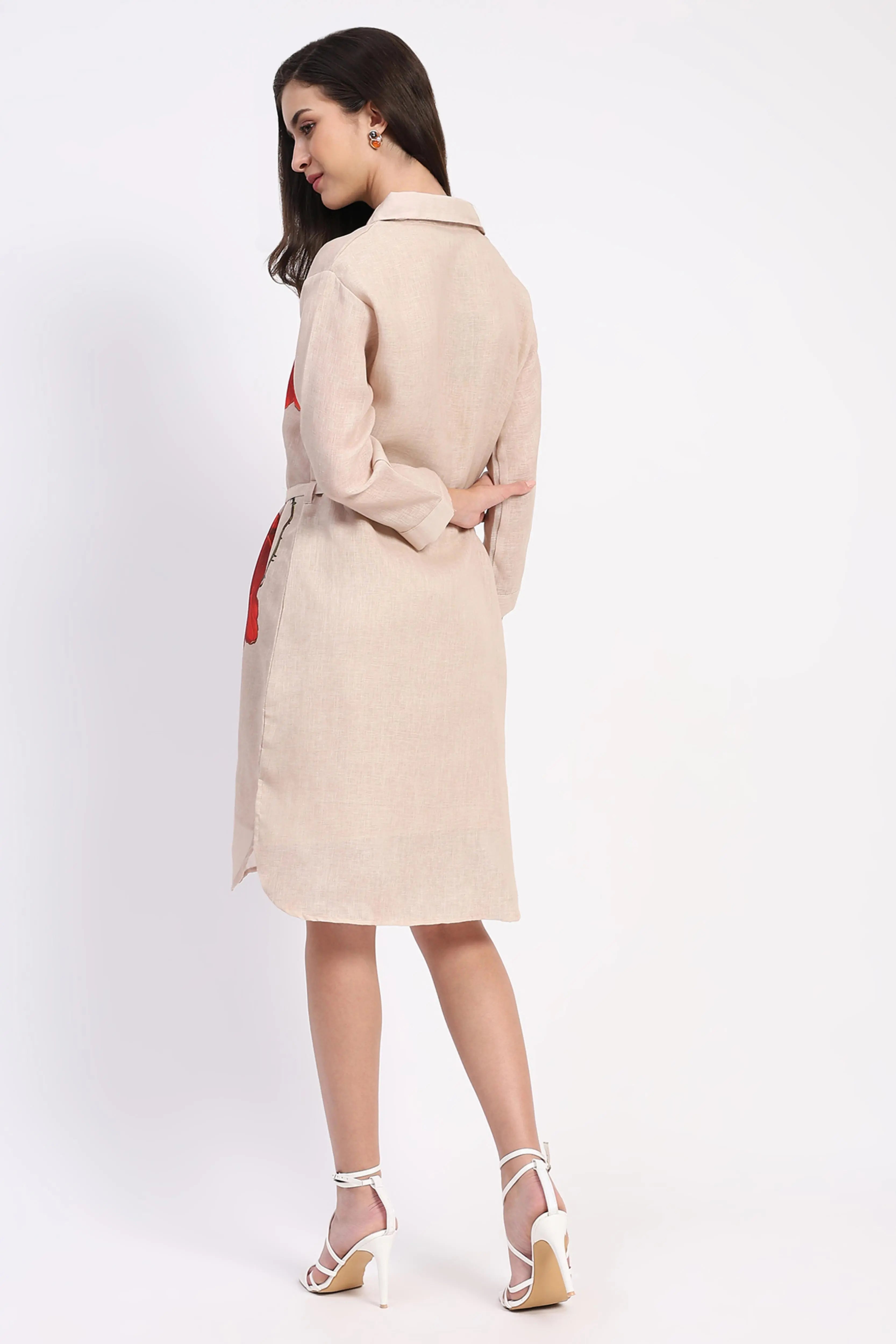 Beige Floral Linen Dress - Global Republic