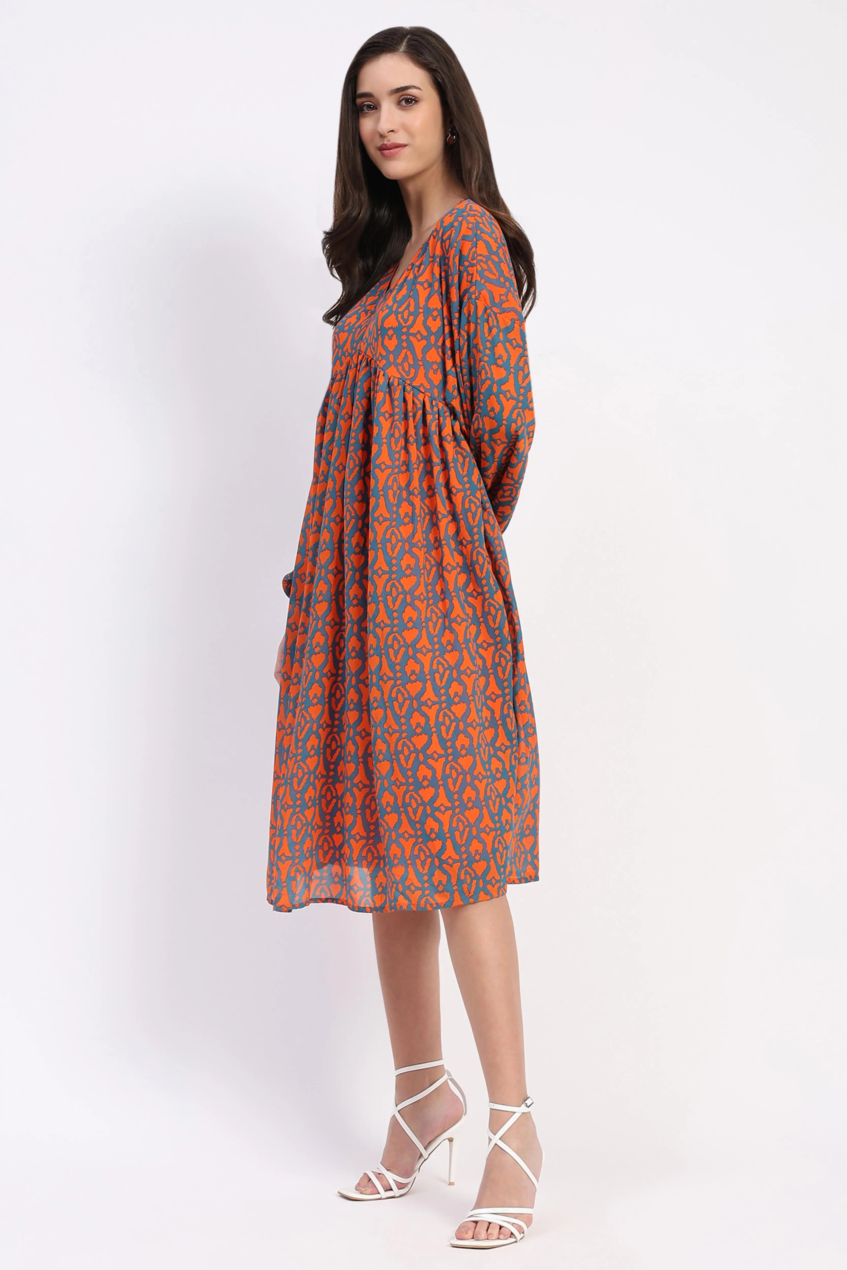 Georgette Abstract Fit & Flare Dress - Global Republic