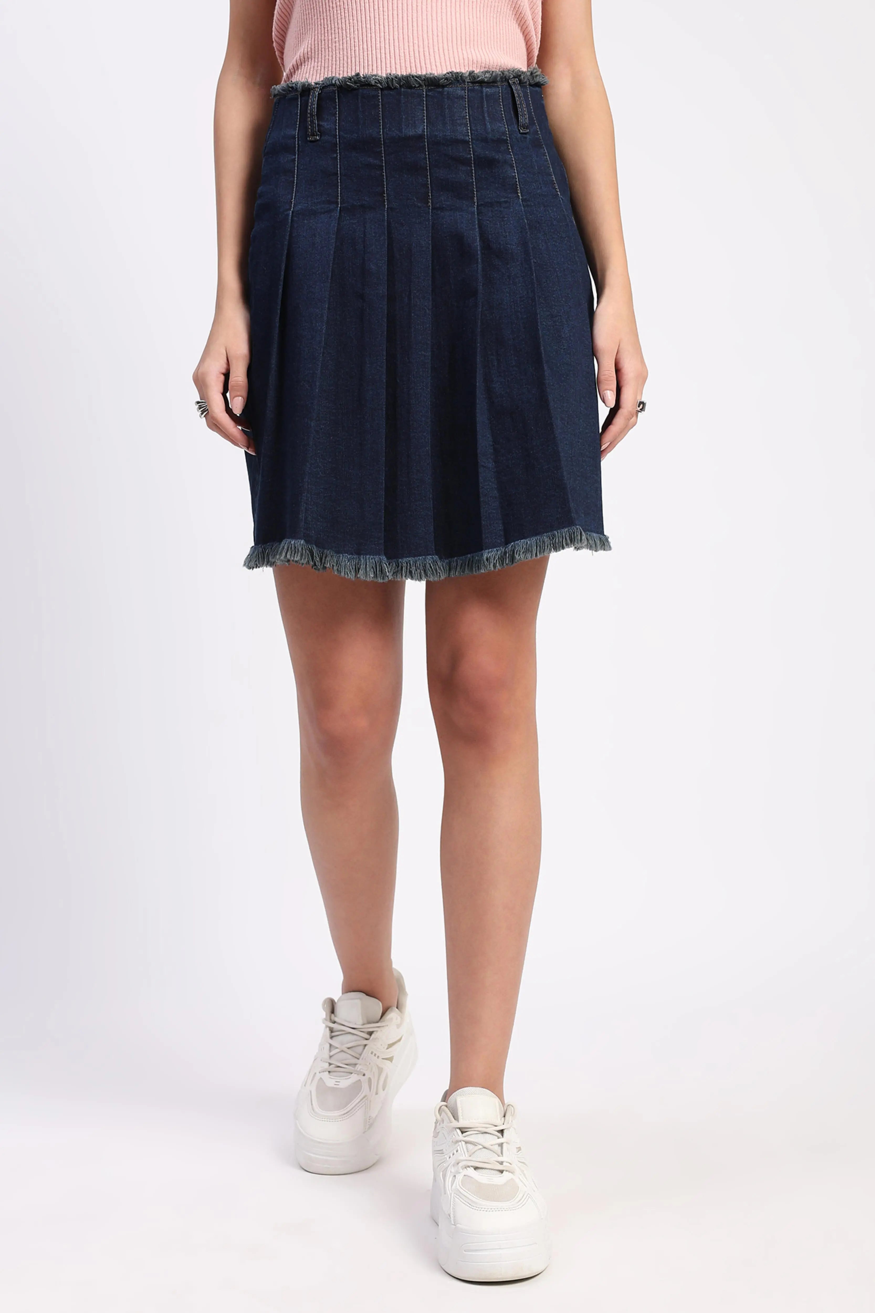 Denim Box-Pleated Mini Skirt - Global Republic