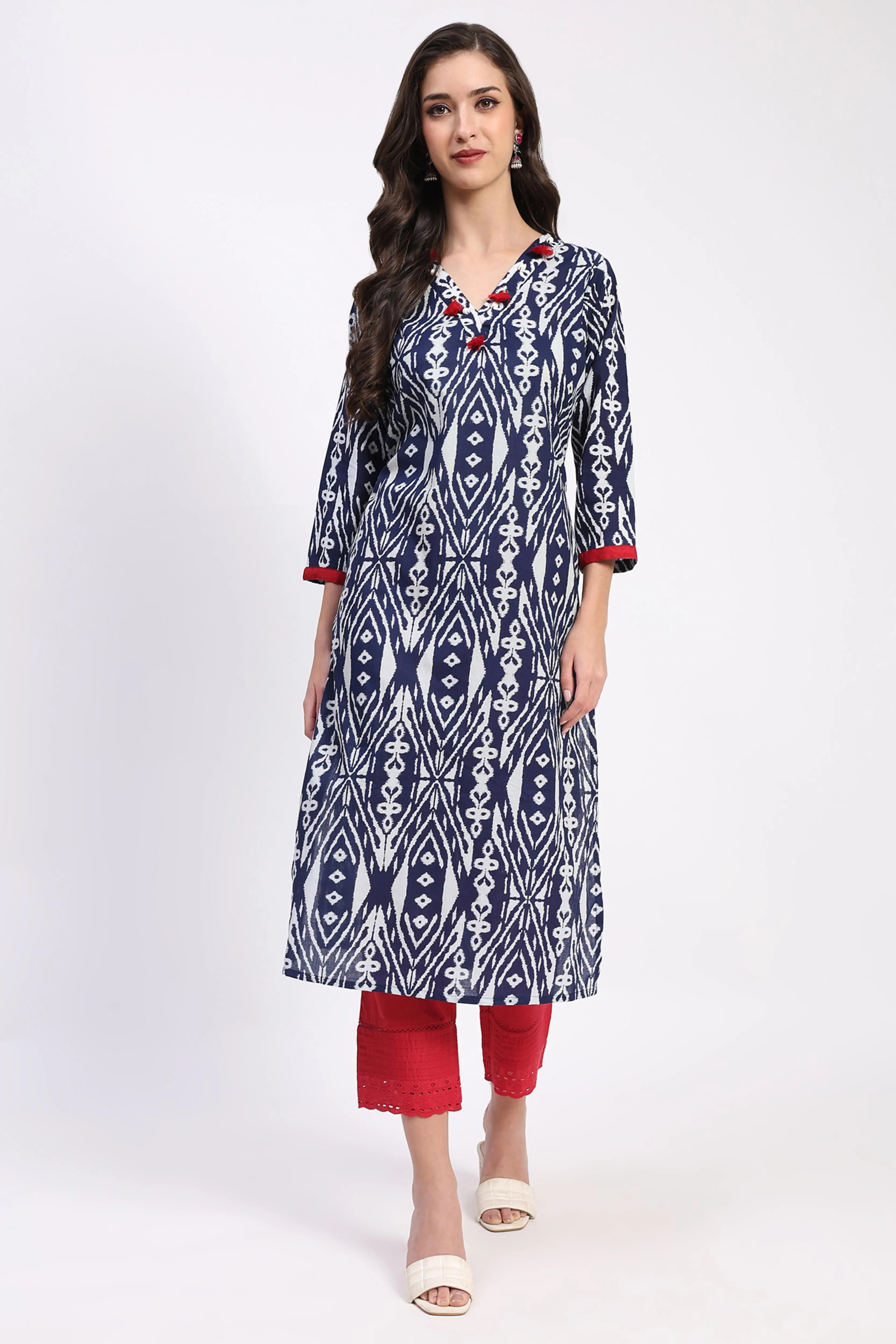 Indigo Cotton Printed Kurta - Global Republic