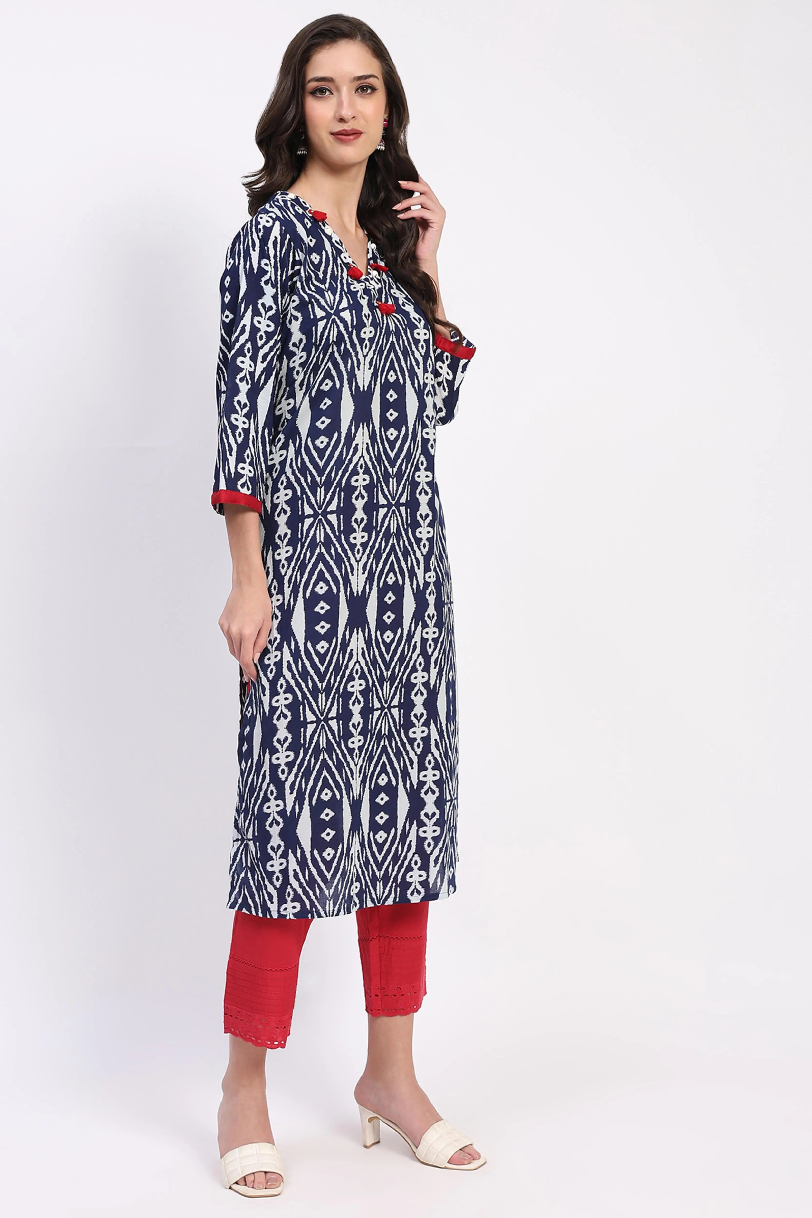 Indigo Cotton Printed Kurta - Global Republic