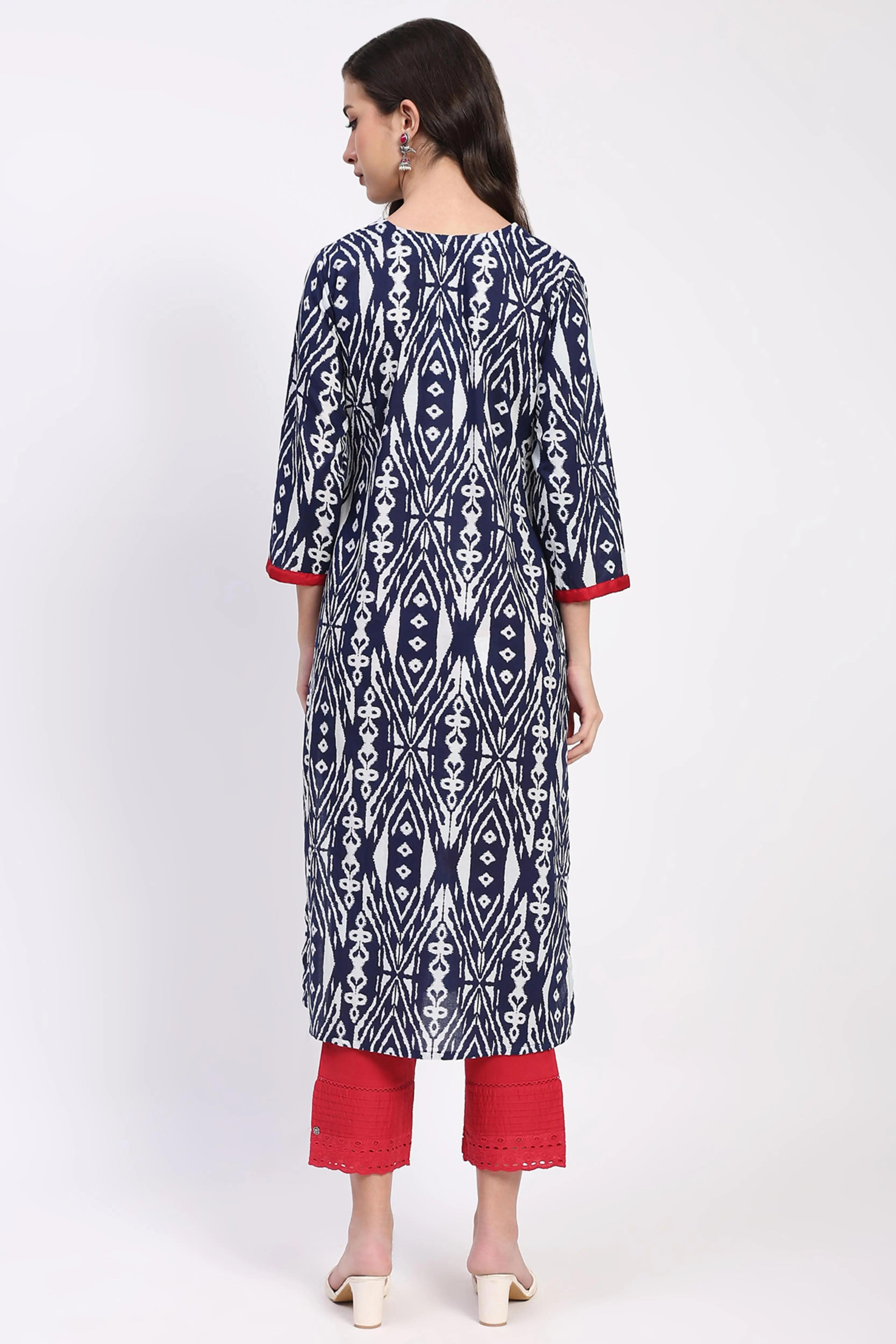 Indigo Cotton Printed Kurta - Global Republic