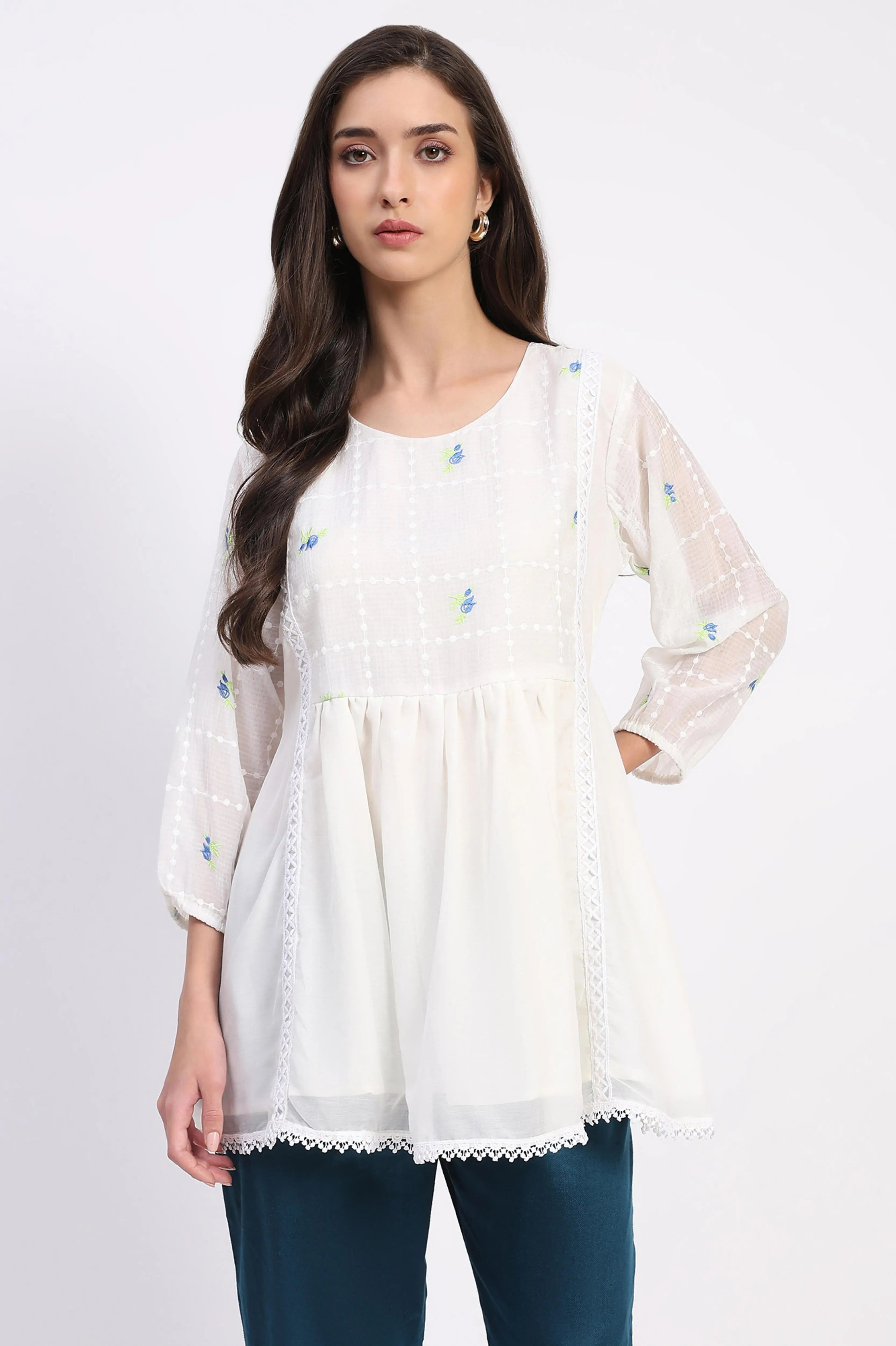 White Lace-Pleated Tunic - Global Republic