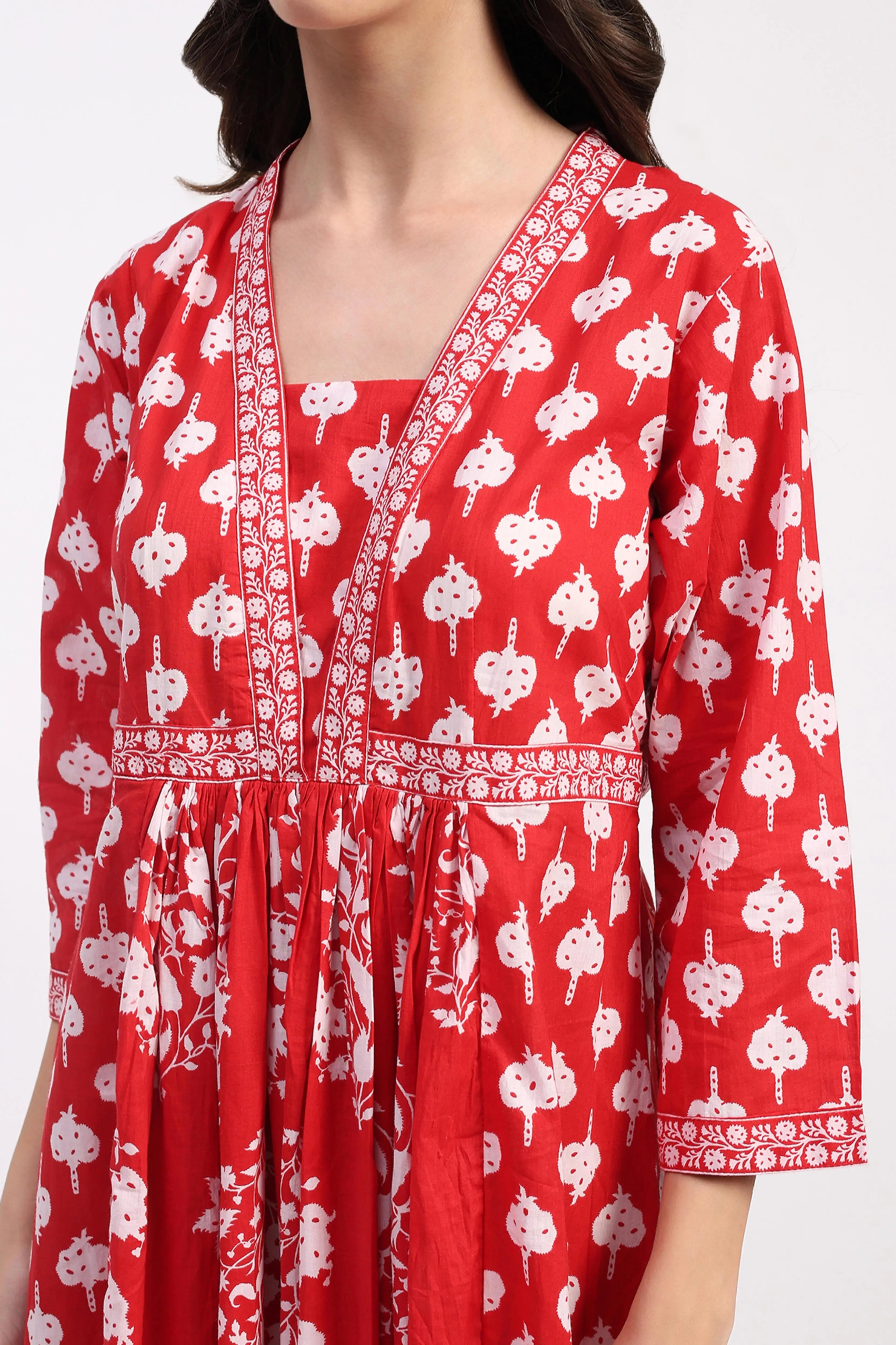 Red Floral Cotton Ethnic Dress - Global Republic