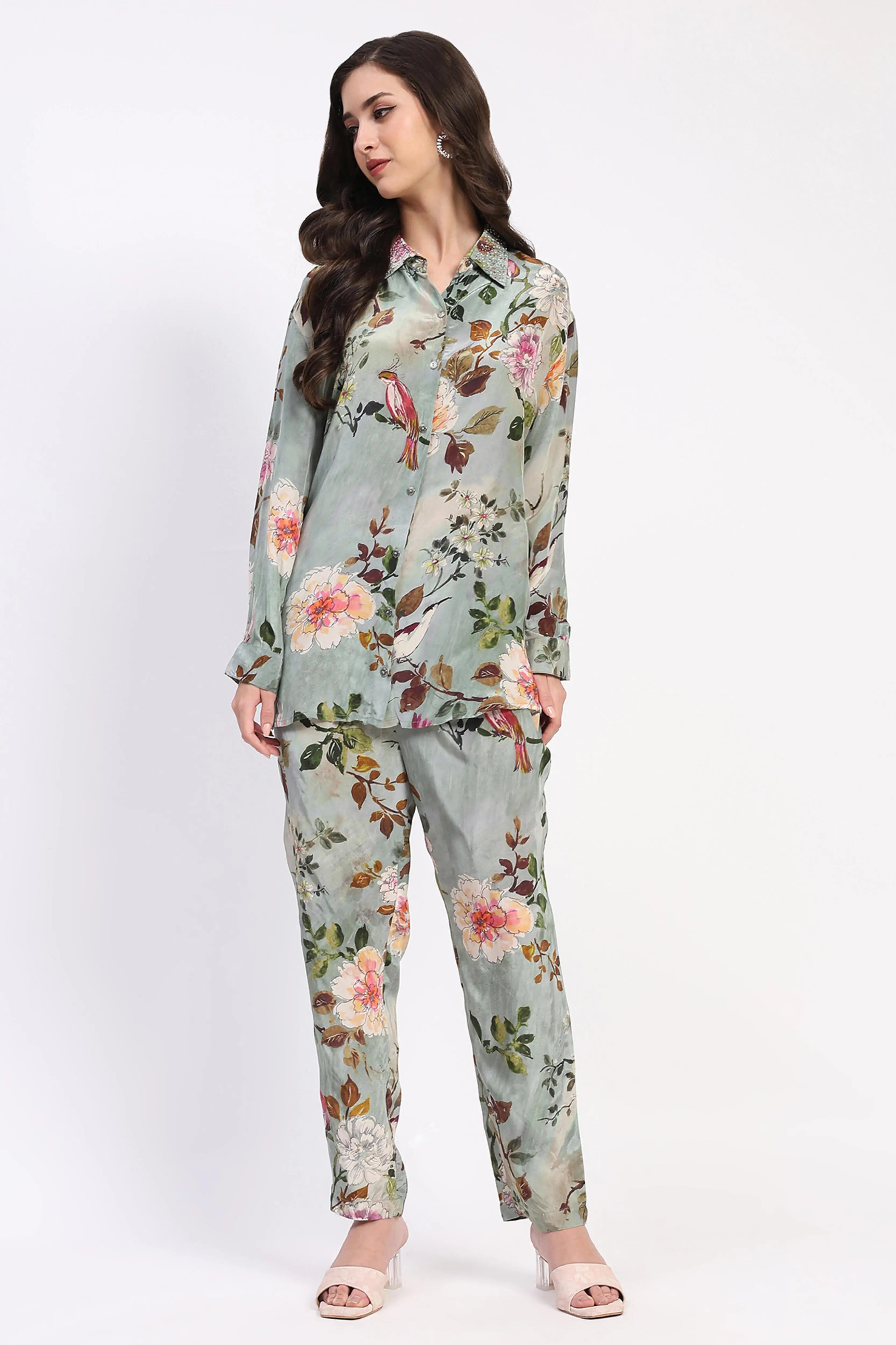 Olive Floral Beaded Collar Ethnic Set - Global Republic