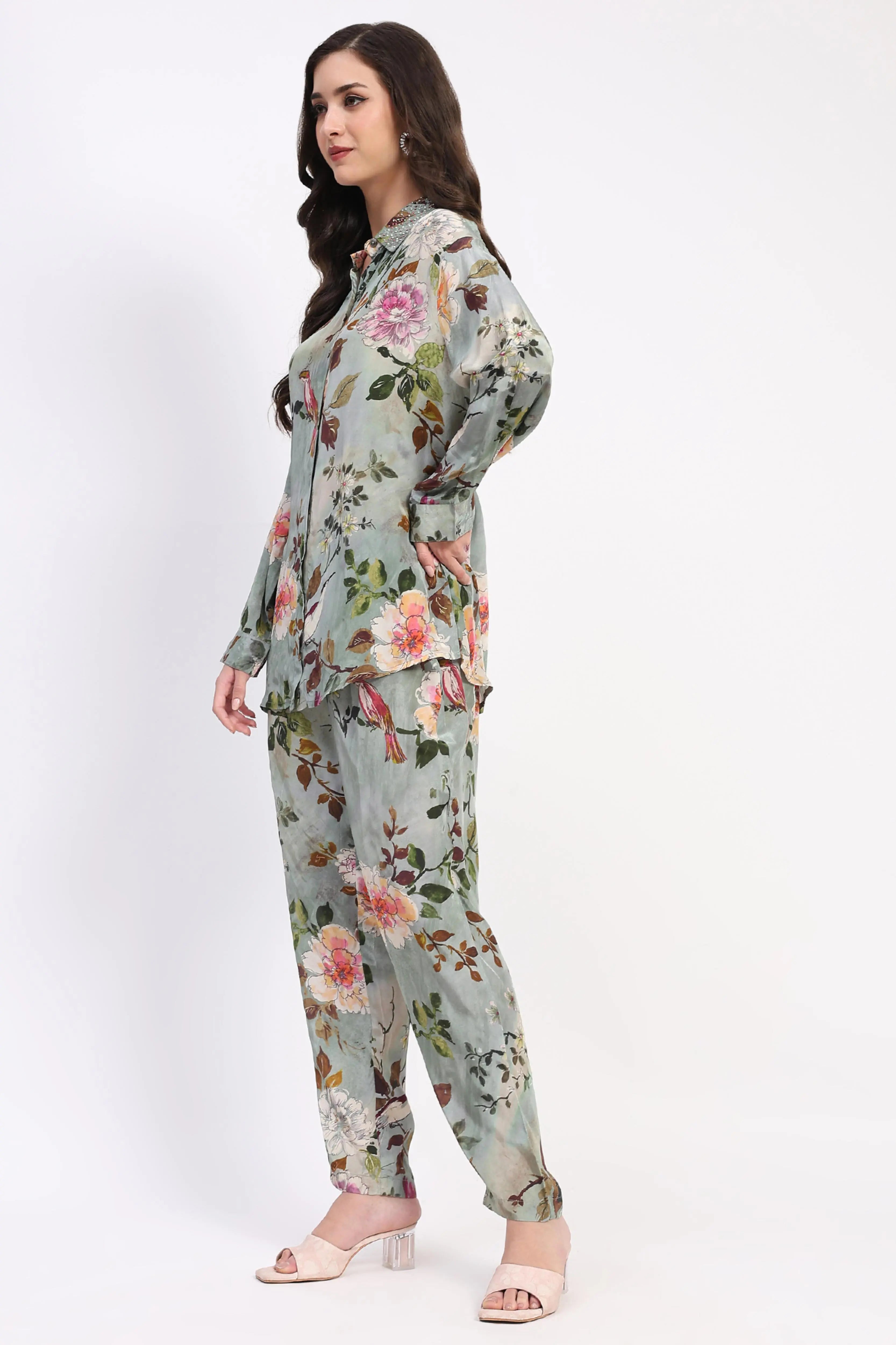 Olive Floral Beaded Collar Ethnic Set - Global Republic