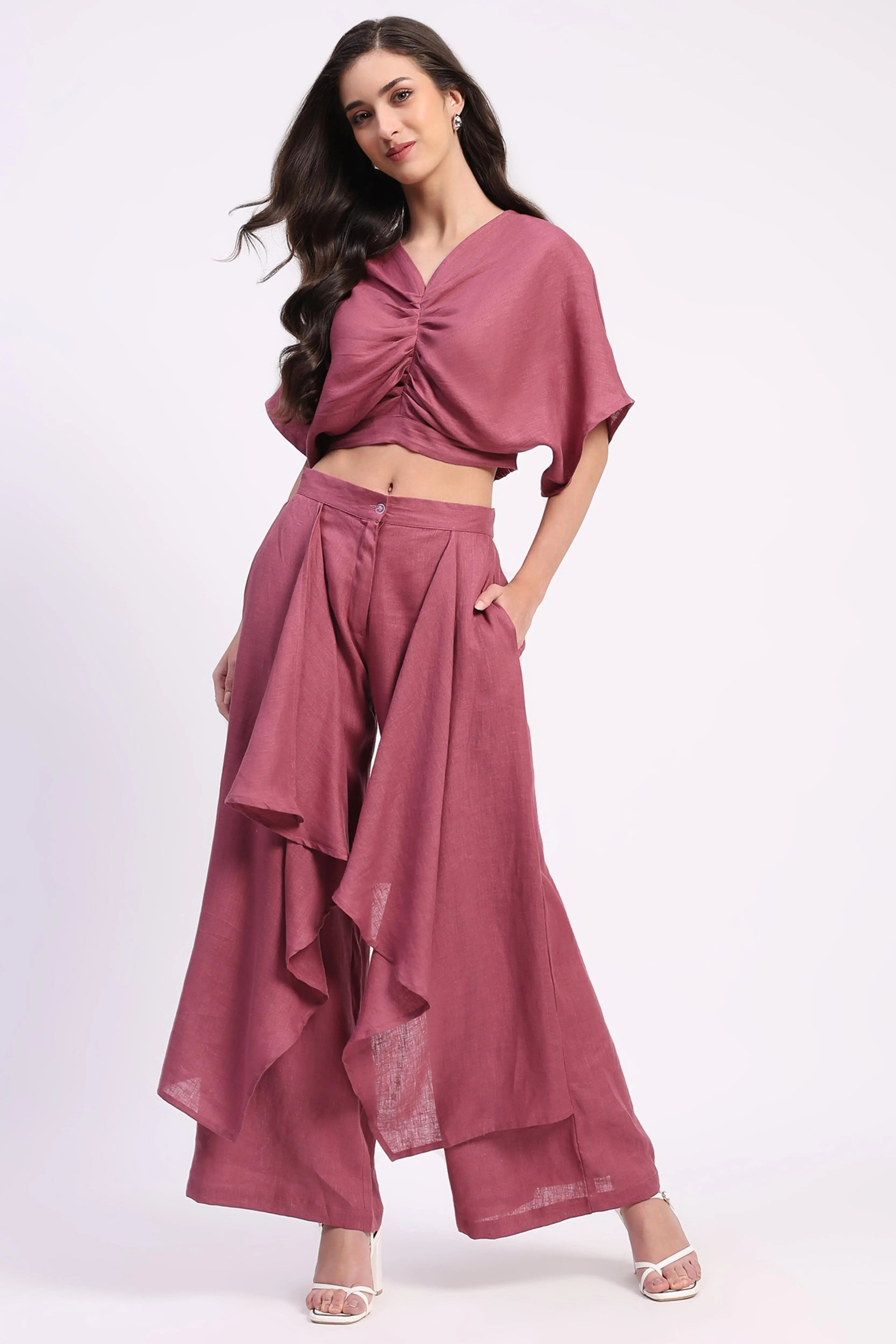 Linen Top with Wide-Leg Panel Bottom - Global Republic