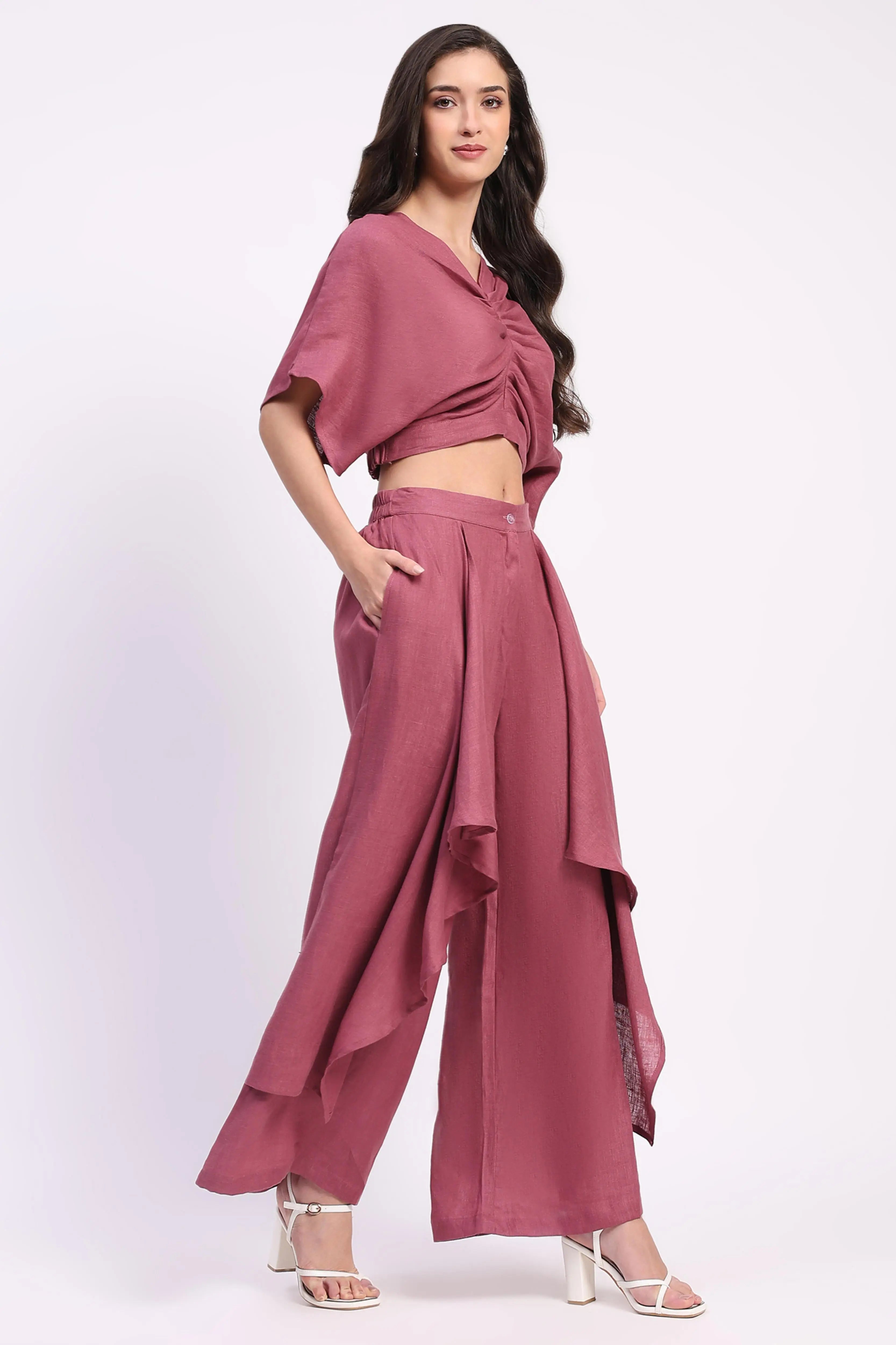 Linen Top with Wide-Leg Panel Bottom - Global Republic