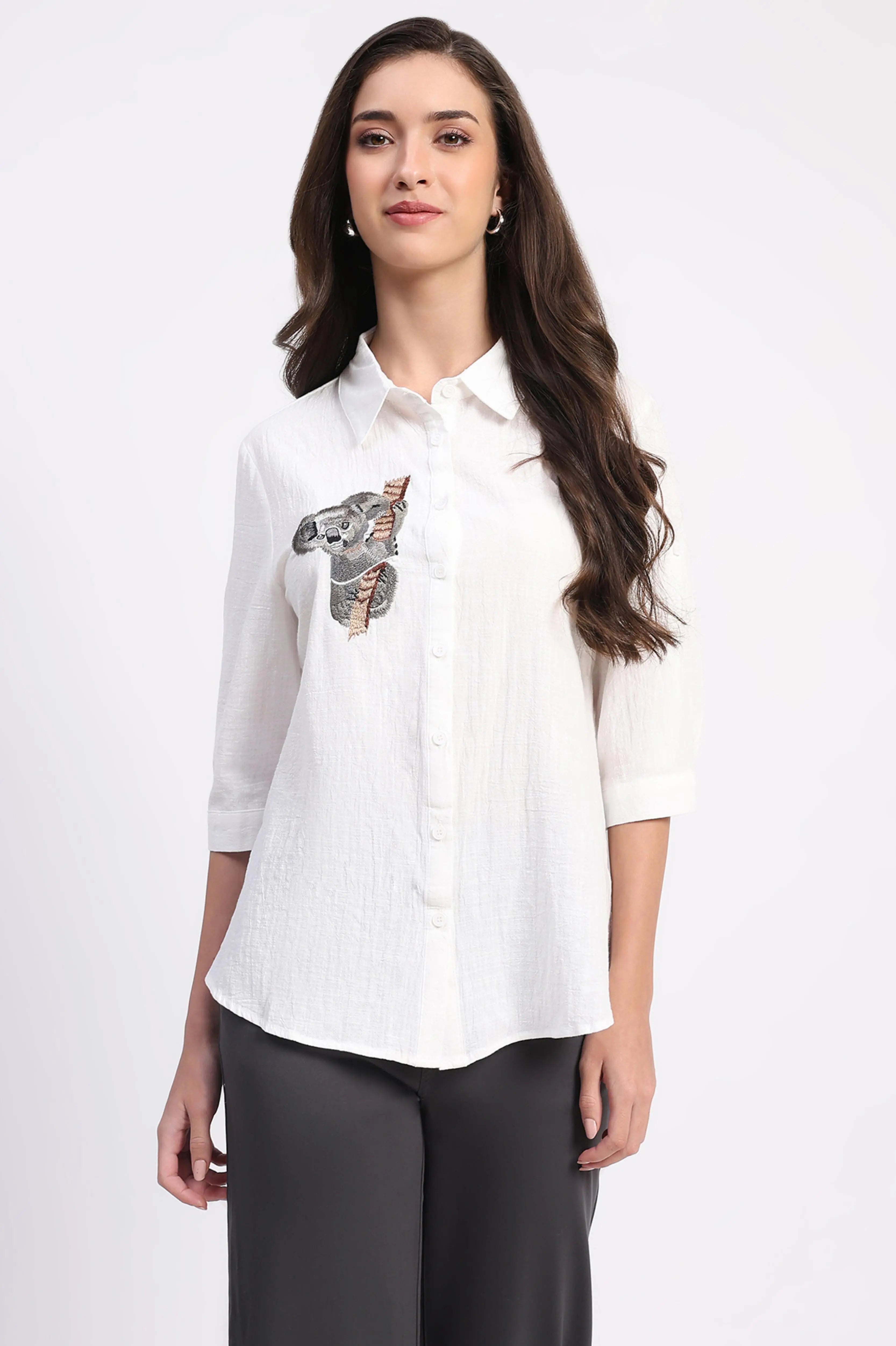 White Koala Embroidered Cotton Shirt - Global Republic