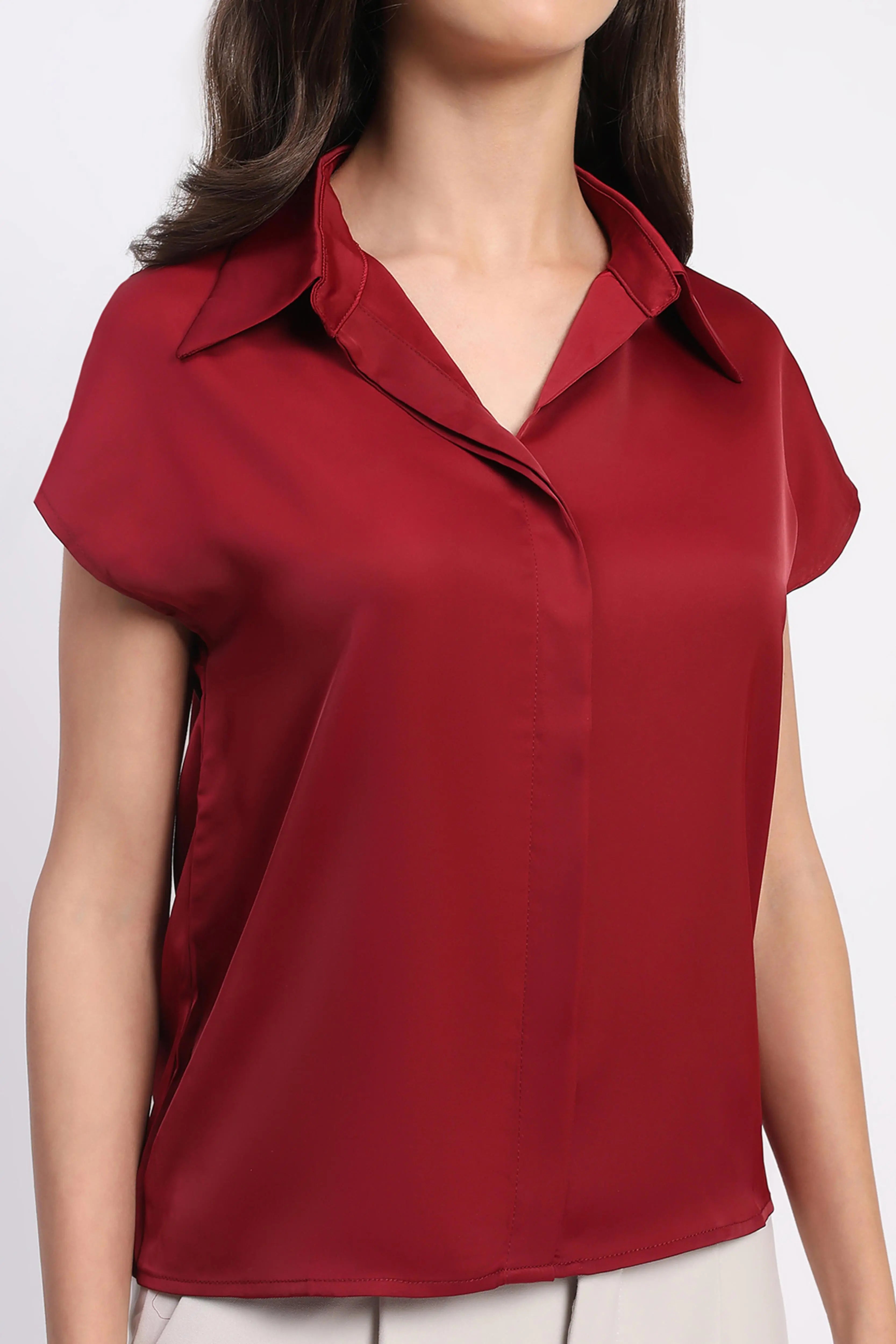Garnet Solid Satin Loose Fit Formal Shirt - Global Republic