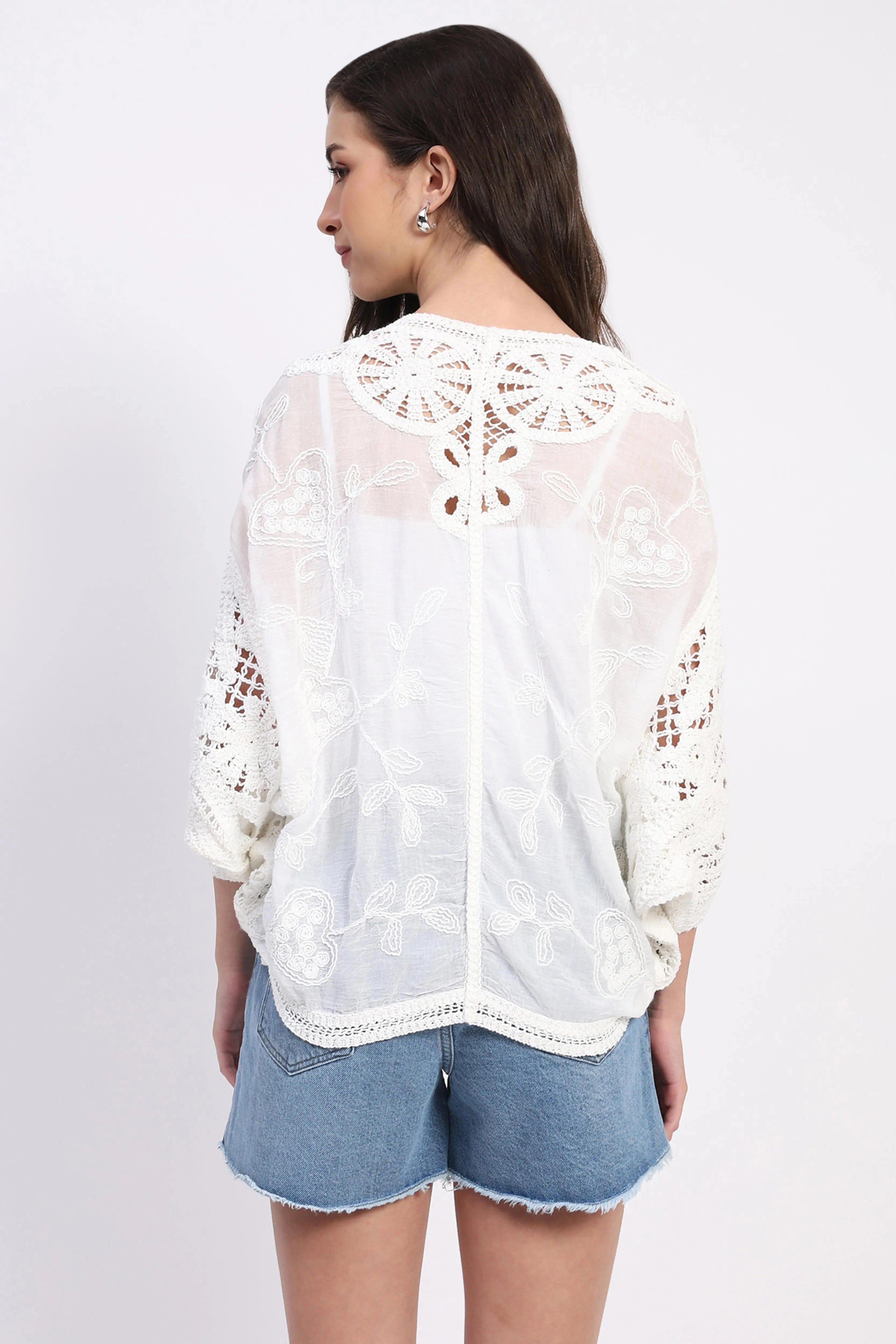 Cotton Embroidered Batwing Shrug - Global Republic