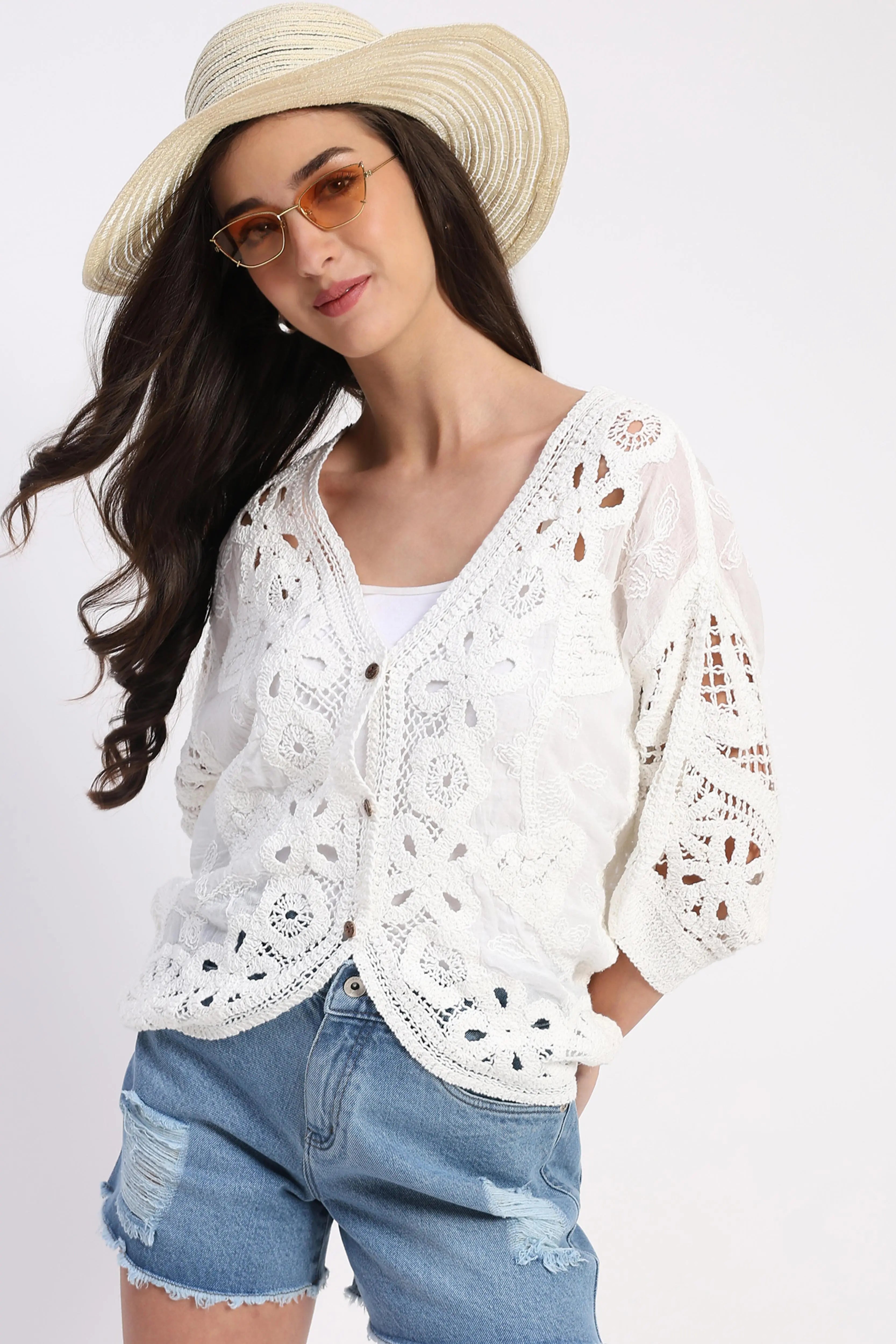 Cotton Embroidered Batwing Shrug - Global Republic