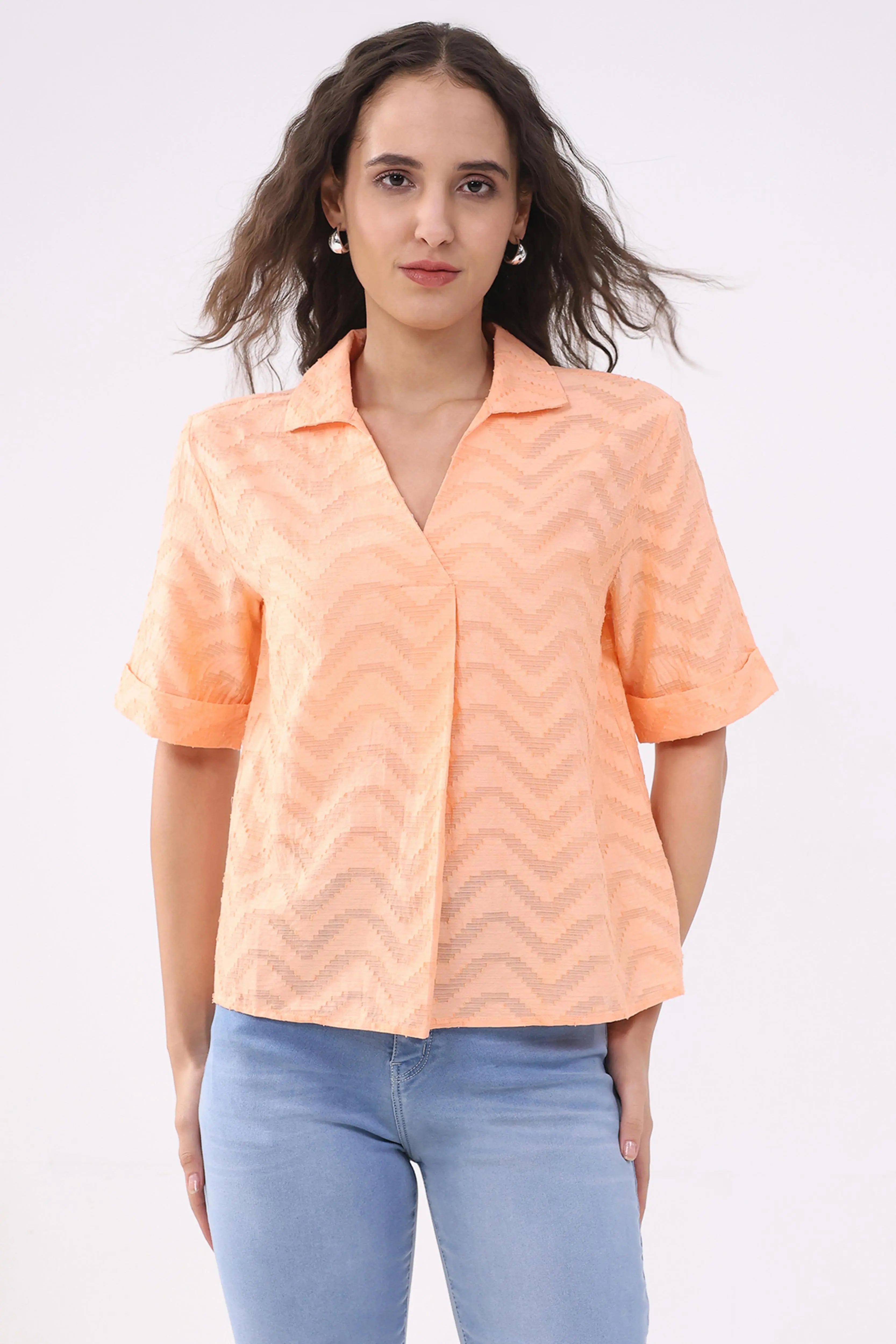 Peach Blouson Dobby Cotton Top - Global Republic