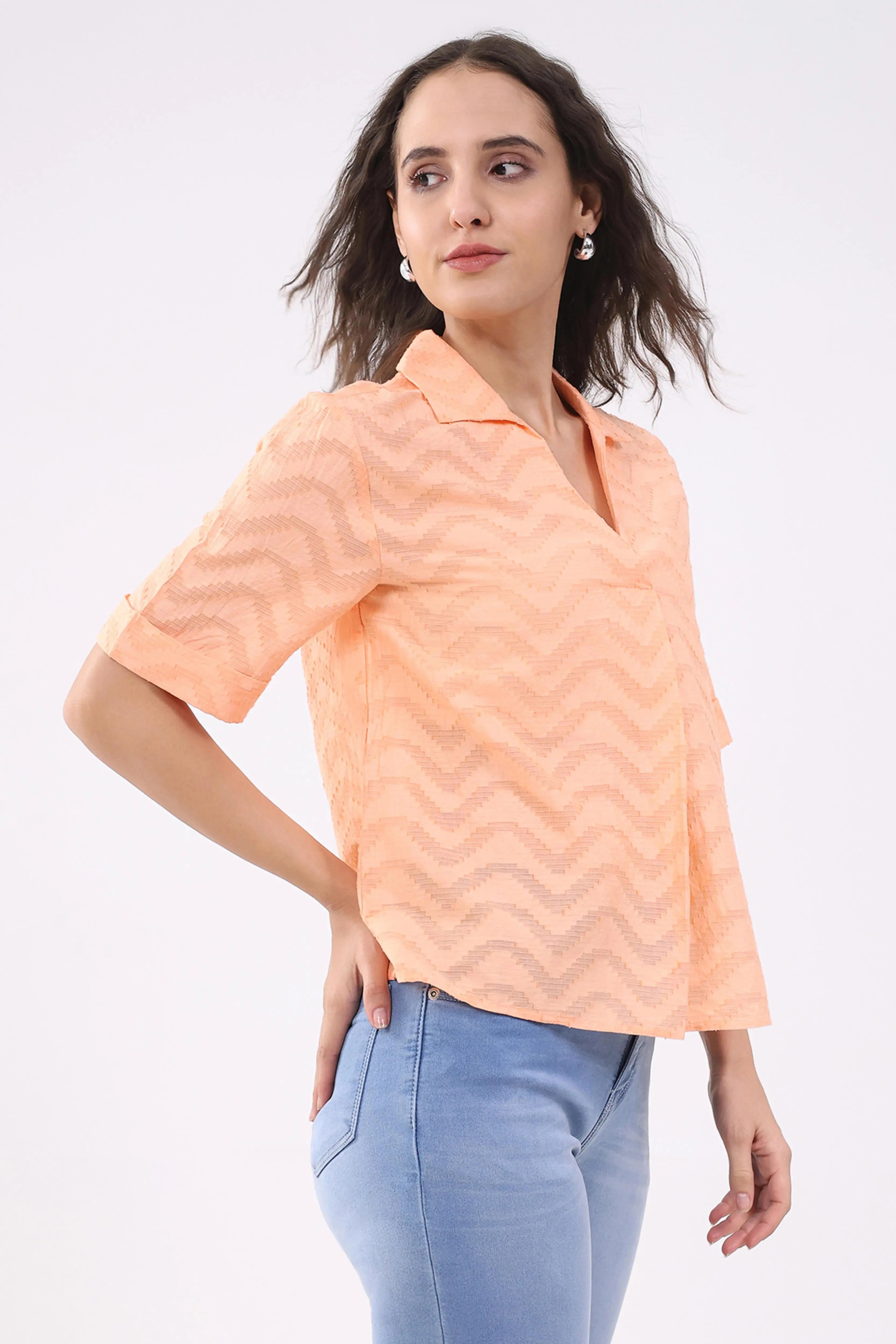 Peach Blouson Dobby Cotton Top - Global Republic