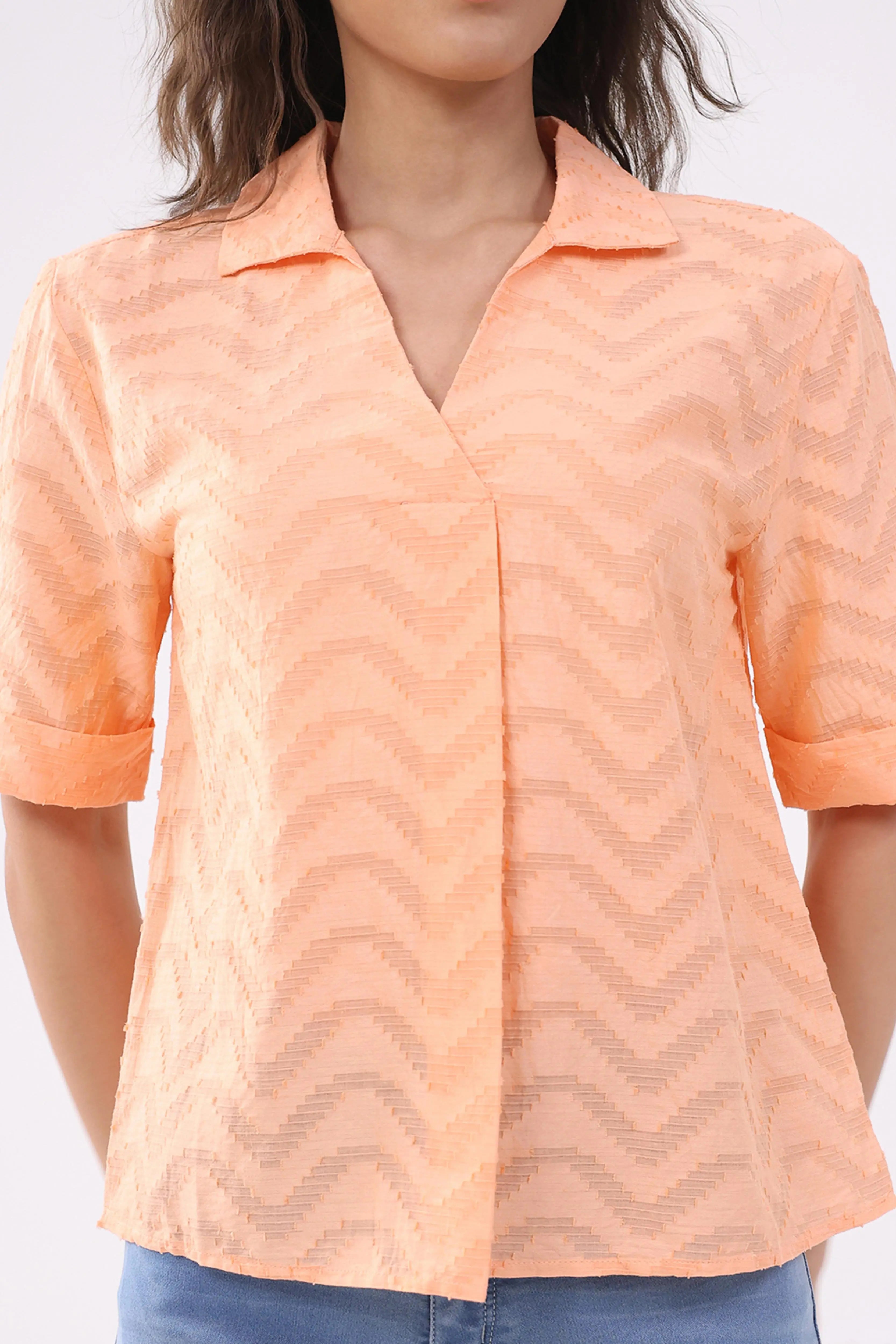 Peach Blouson Dobby Cotton Top - Global Republic
