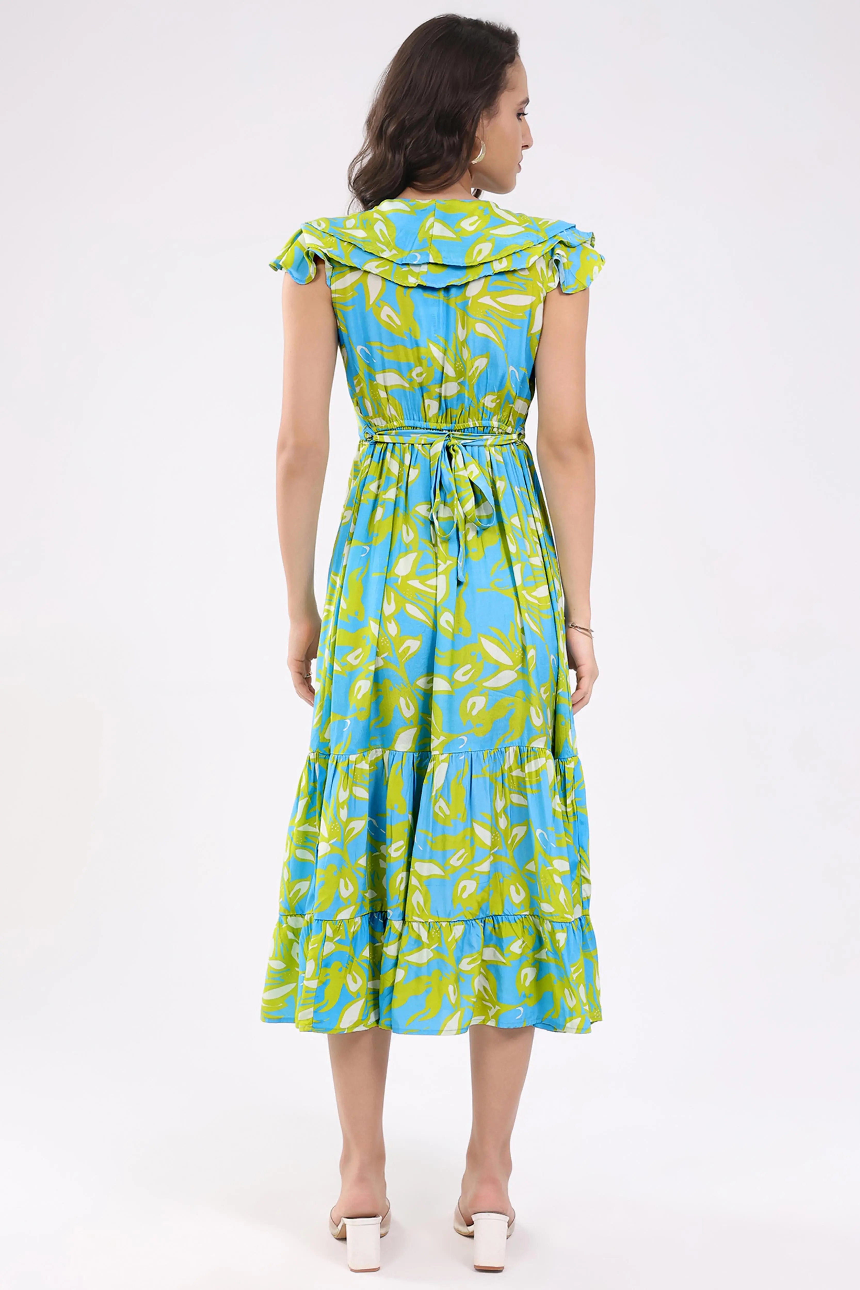 Sky & Lime Abstract Tiered Midi Dress - Global Republic